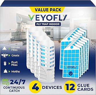 VEYOFLY Fruit Fly Traps for Indoors, Fly Trap Indoor, (4 Device + 12 Refills) Fly Catcher Indoor, Gnat Traps for House Indoor, Fly Trap, Plug in Light Flying Insect Trap, Bug Killer