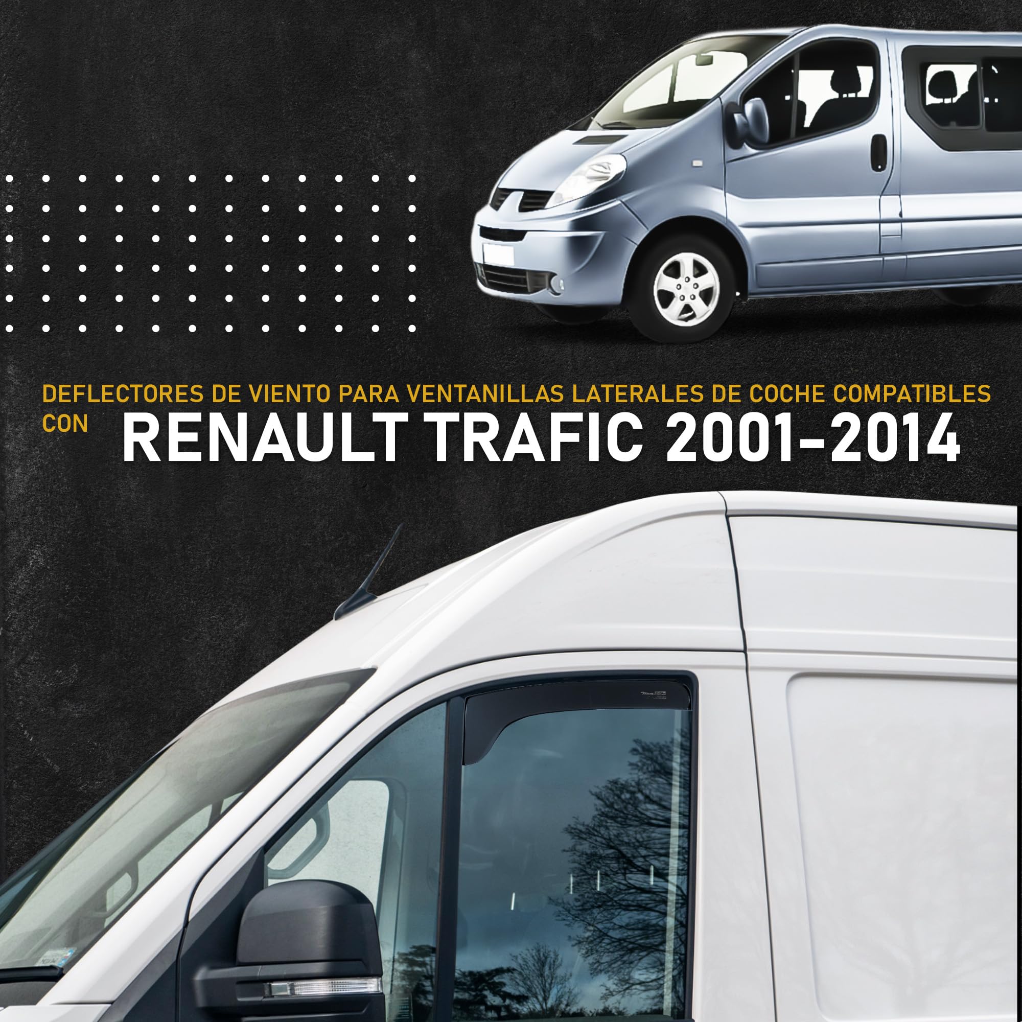 HEKO - Compatible con Renault Trafic 2001-2014 Deflectores Para Ventanas Laterales; Delanteros; Dos Piezas; Deflectores de Aire Antilluvia, Oscurecidos, Aerodinámicos; Instalación Rápida y Sencilla