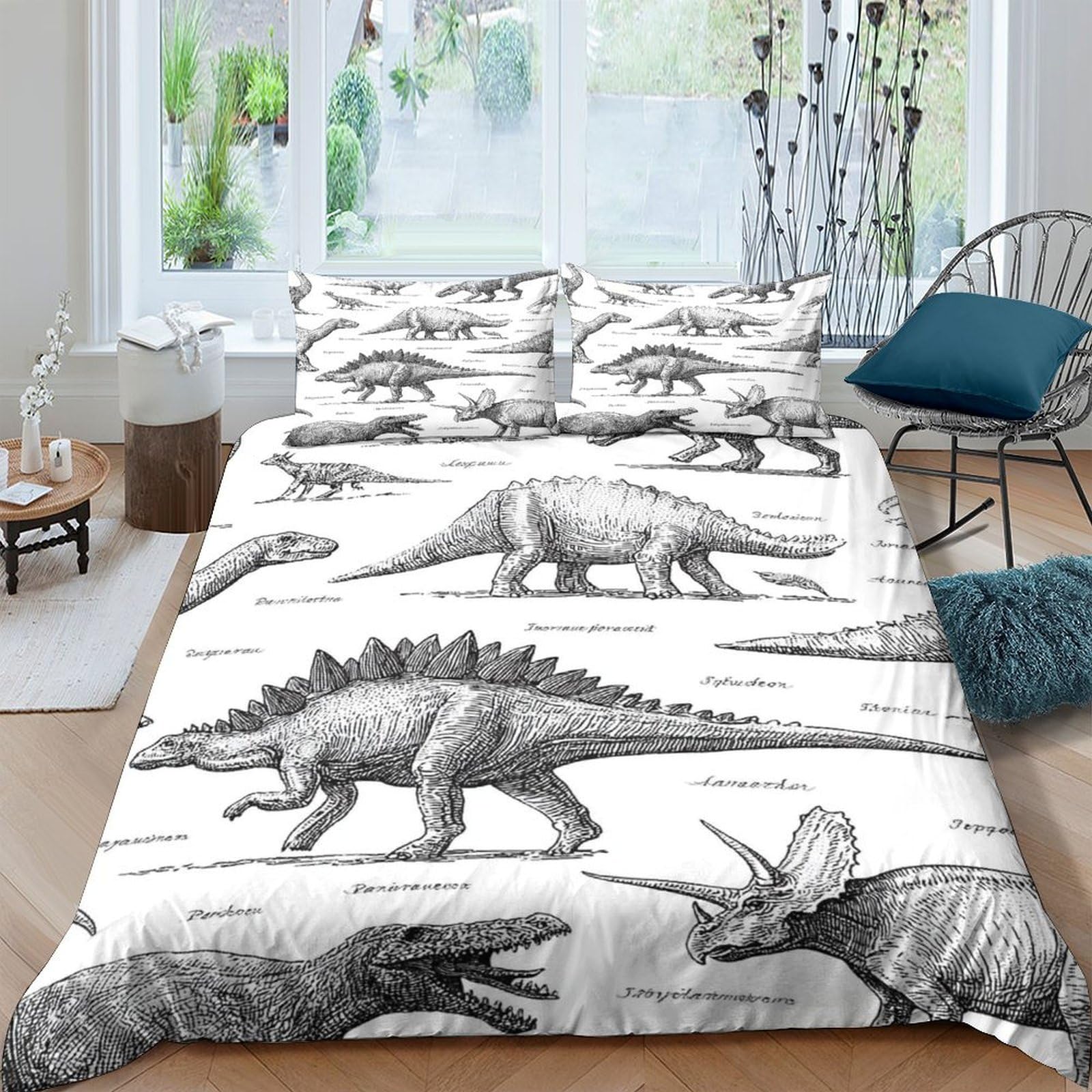 Ctjqhvkz Style-5 3D Printed Dinosaur Sketch Fitted Sheet Microfiber Soft Mattress Cover Jurassic Animal Decor For Bedroom Guest Room Single（135X200cm）
