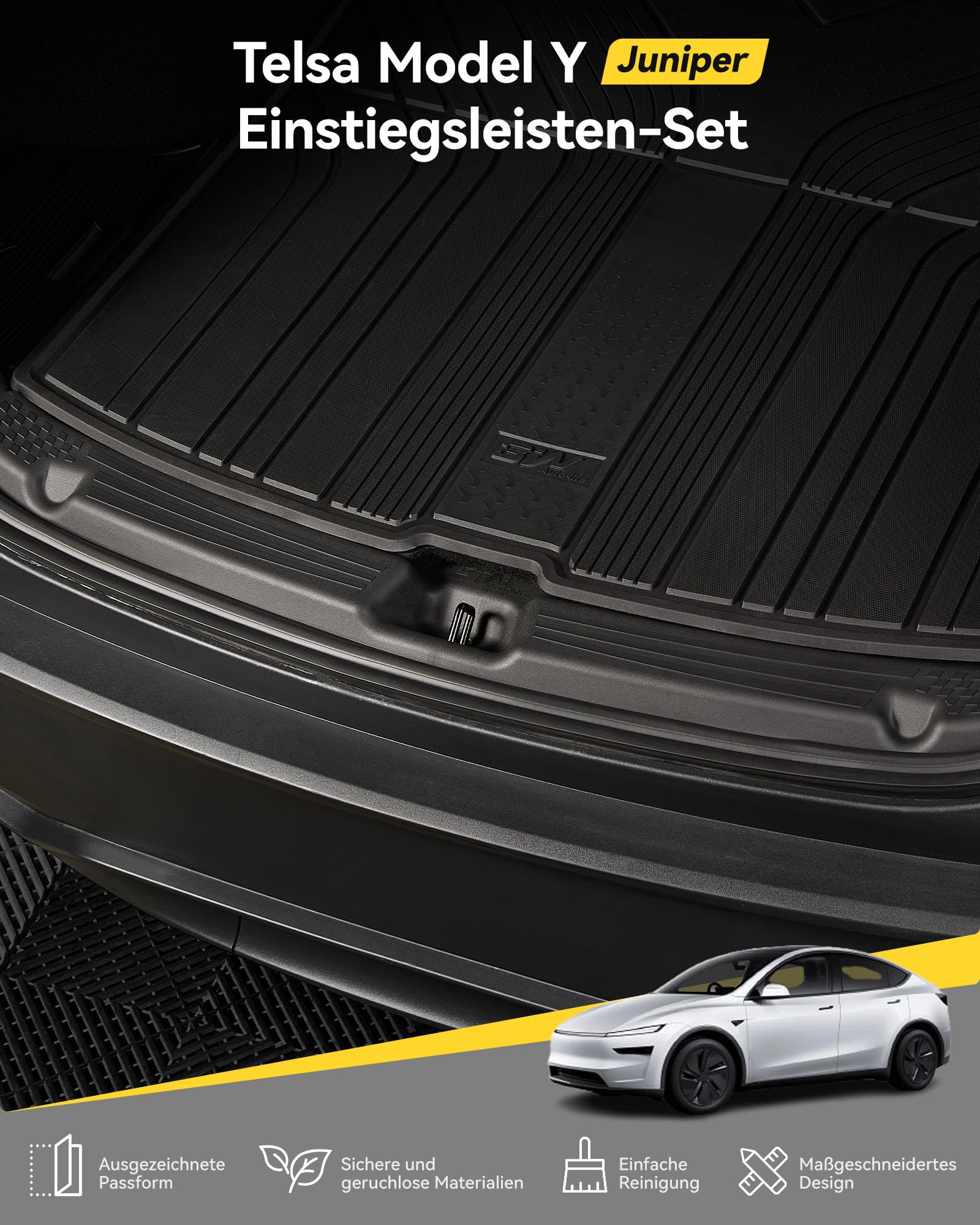 3W Kofferraum-Einstiegsleiste Türschweller für Tesla Model Y Juniper Premium/Performance 2025 2026, Nicht für Premium AWD und 2026 Standard, TPE Einstiegsleisten Staubschutzabdeckung