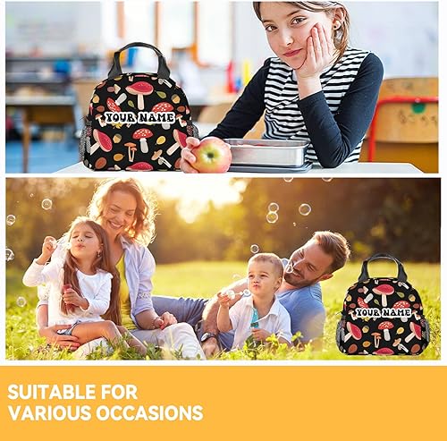 Miniatura 9 de Lonchera con diseño de hongos para mujer, pequeñas bolsas de almuerzo aisladas, bonita lonchera reutilizable para hombres, bolsas de almuerzo
