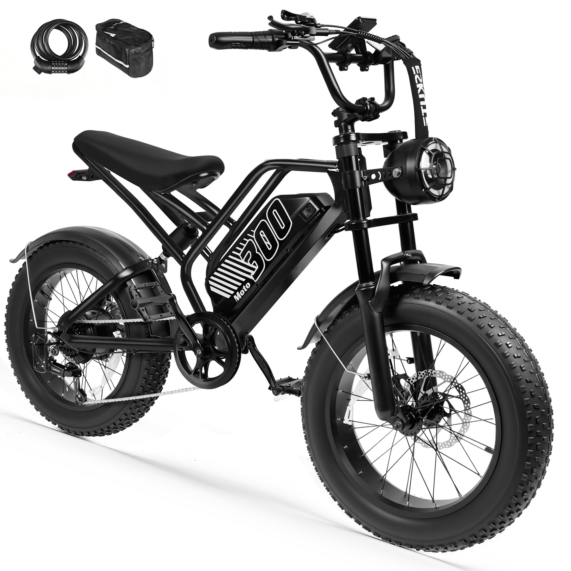 ESKUTE Electric Bike for Adult, 48V 20.8/41.6Ah Battery, 20"×4" Fat Tire with 1500W Motor E-Bike, Off-Road Ebike Up to 30+MPH, 7-Speed Beach Snow Trail Mountain Commuter for Beginner Cyclists V300