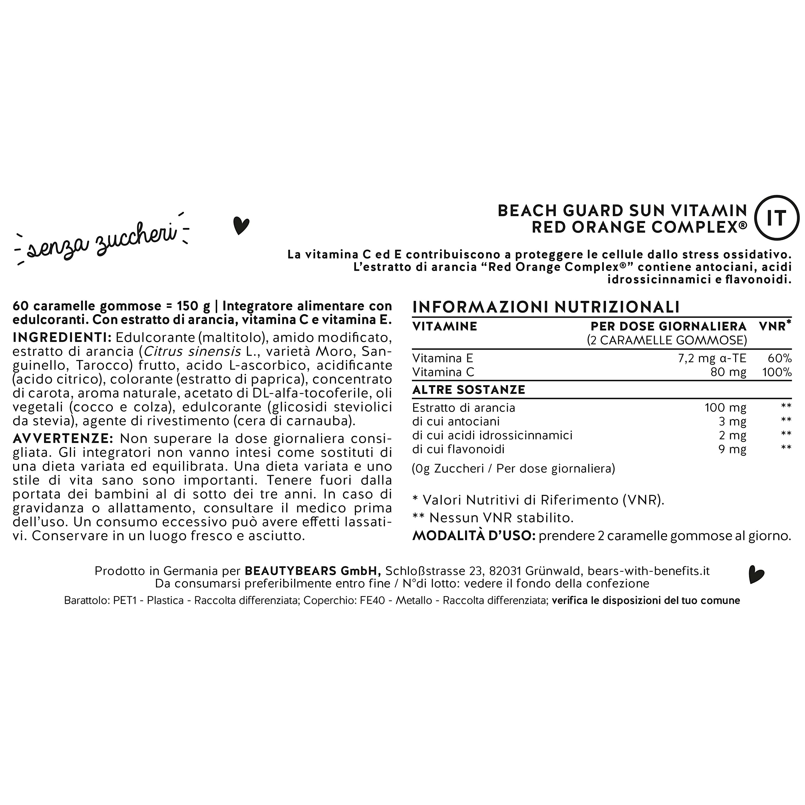 Protezione contro le macchie da iperpigmentazione, per un'abbronzatura uniforme - antiossidanti vitamina C & E - orsetti gommosi vegani, senza zucchero - Bears with Benefits