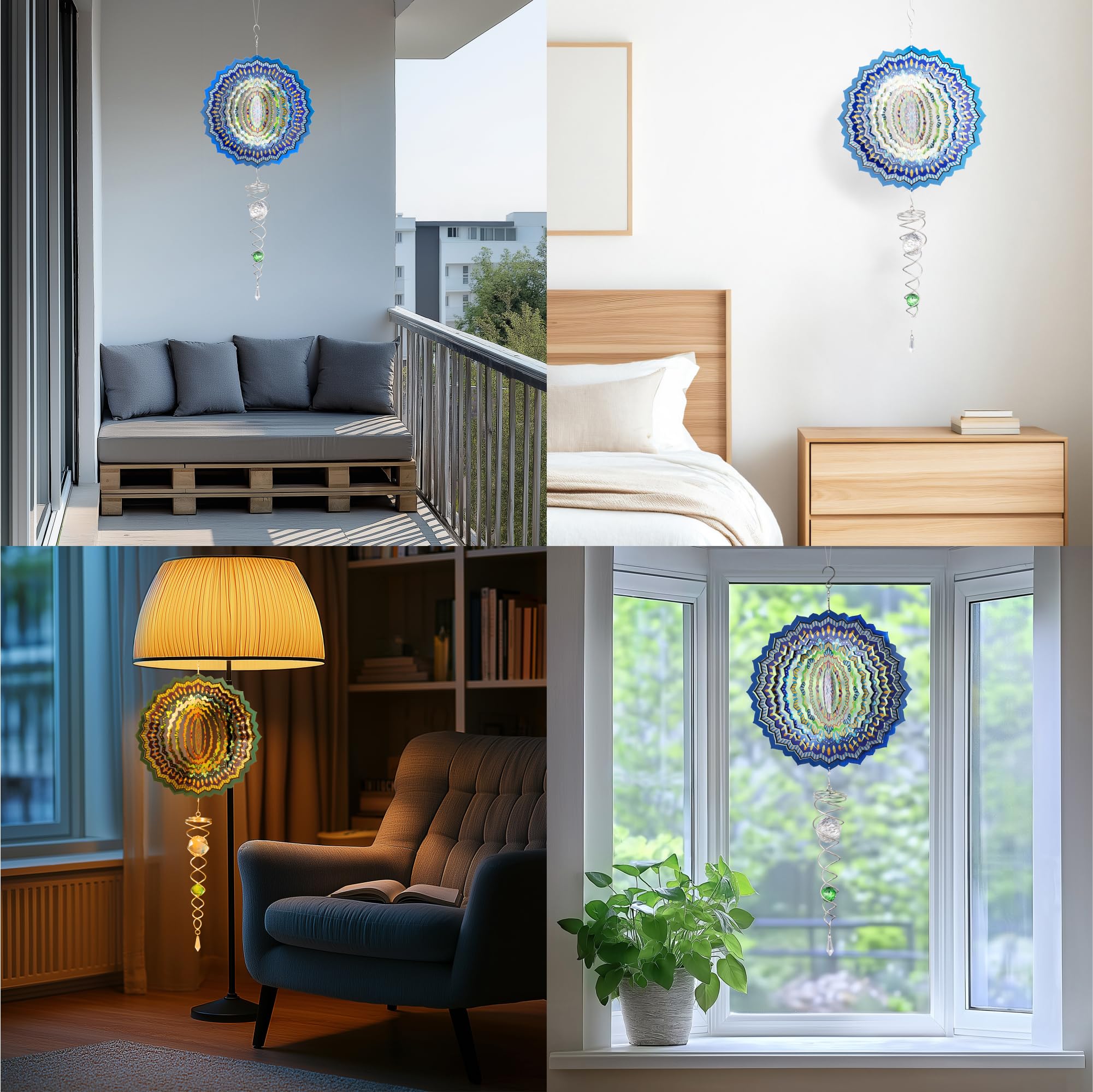 Navaris Girandola a Vento e Spirale con Sfera Riflettente - Girandole da Giardino - Mandala Rotanti - Decorazione da Interno - Scacciapensieri da Esterno Rotante in Metallo - Verde