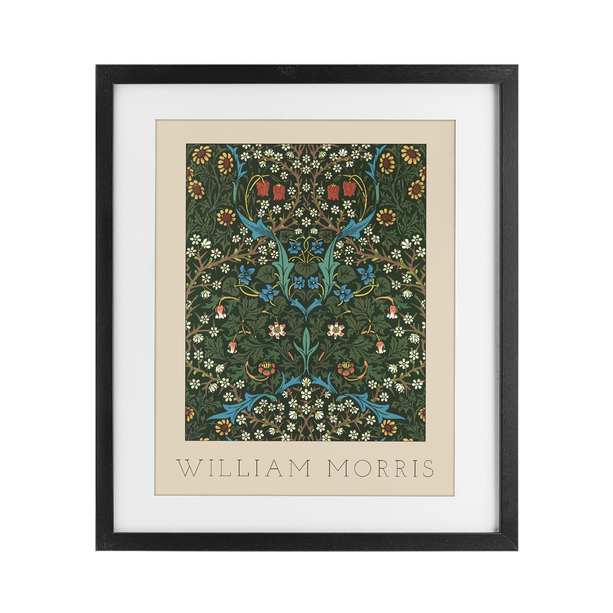 Stupell Industries Midnight Black (Textured) Ornate Botanicals William Morris, 17 X 21 Inch Framed Print Under Glass
