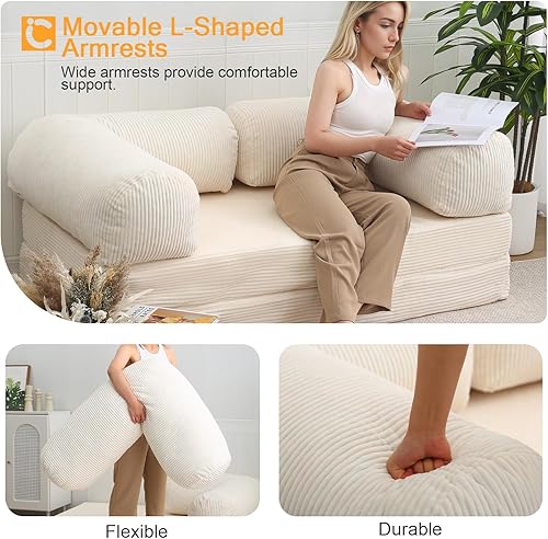 Miniatura 6 de COMAX - Sofá cama 4 en 1, sofá cama convertible plegable con reposabrazos en forma de L, funda extraíble, cama de invitados, colchón plegable que