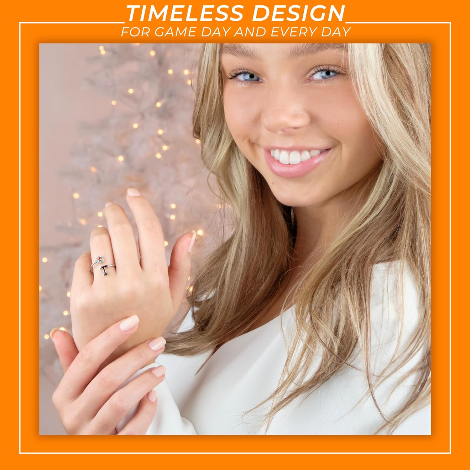 Stone Armory University of Tennessee Vols Ring for Women - UT Power T Ring with Crystals - Hypoallergenic, Adjustable Sizes 5-12 - Tennessee Vols Gift for Her