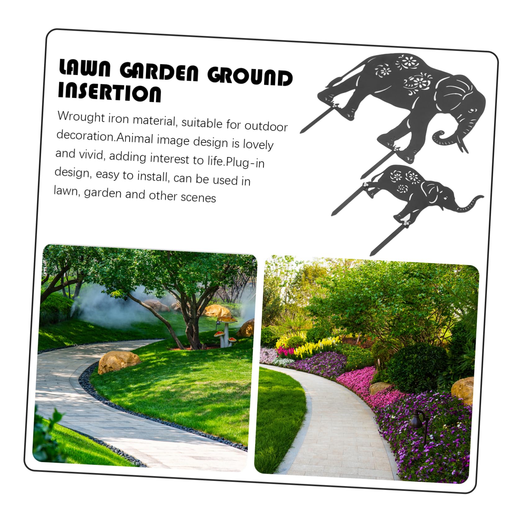Toyvian Elefanten Schwarz Gartenstecker aus Eisen 2 Stück Einfache Montage Dekorative Gartendekoration für Außenbereich für Terrasse und Gartenliebhaber