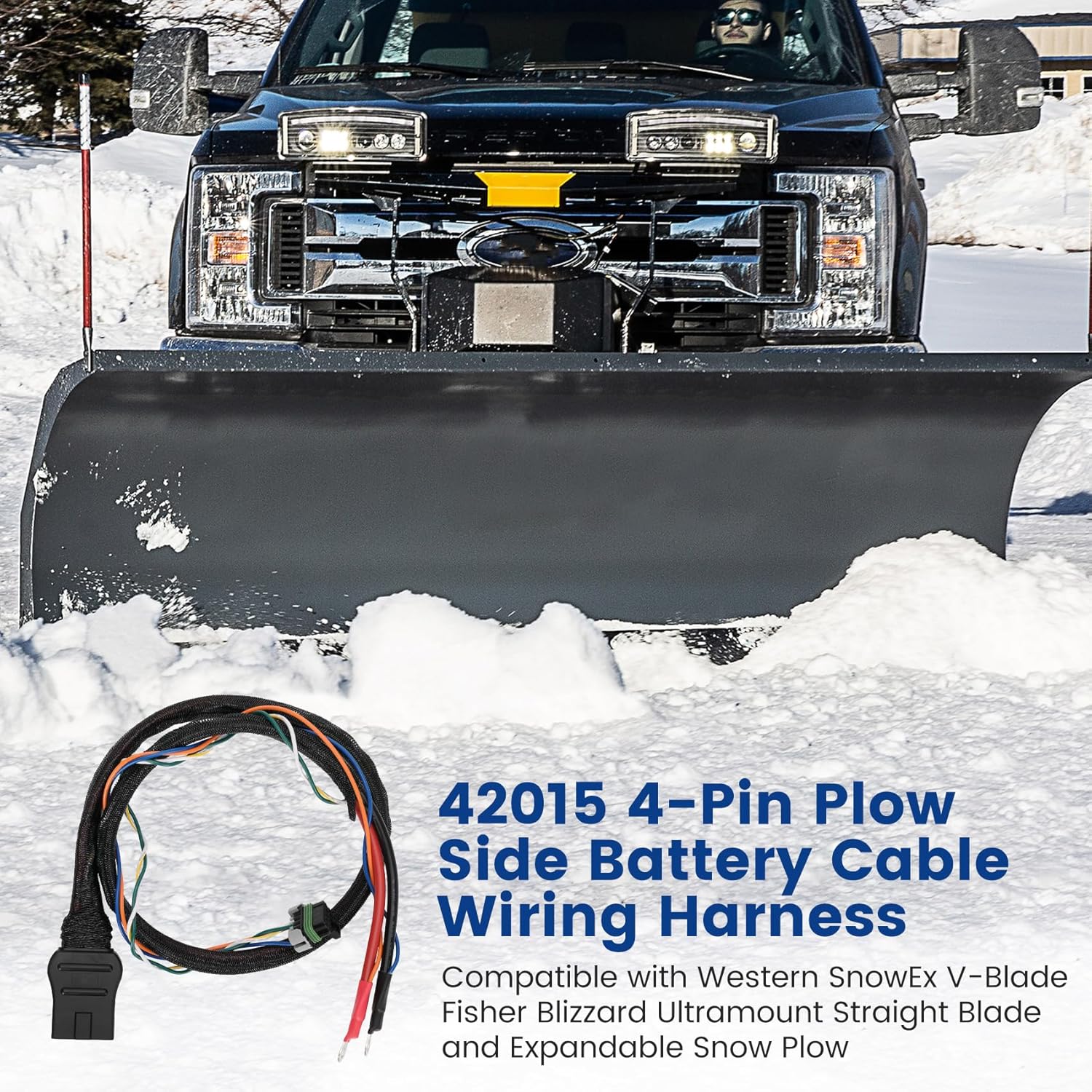 42015 4 Pin Truck Side Battery Cable Wiring Harness, Fit for Western SnowEx Fisher Blizzard Snow Plow, Truck Side Power Cable Set