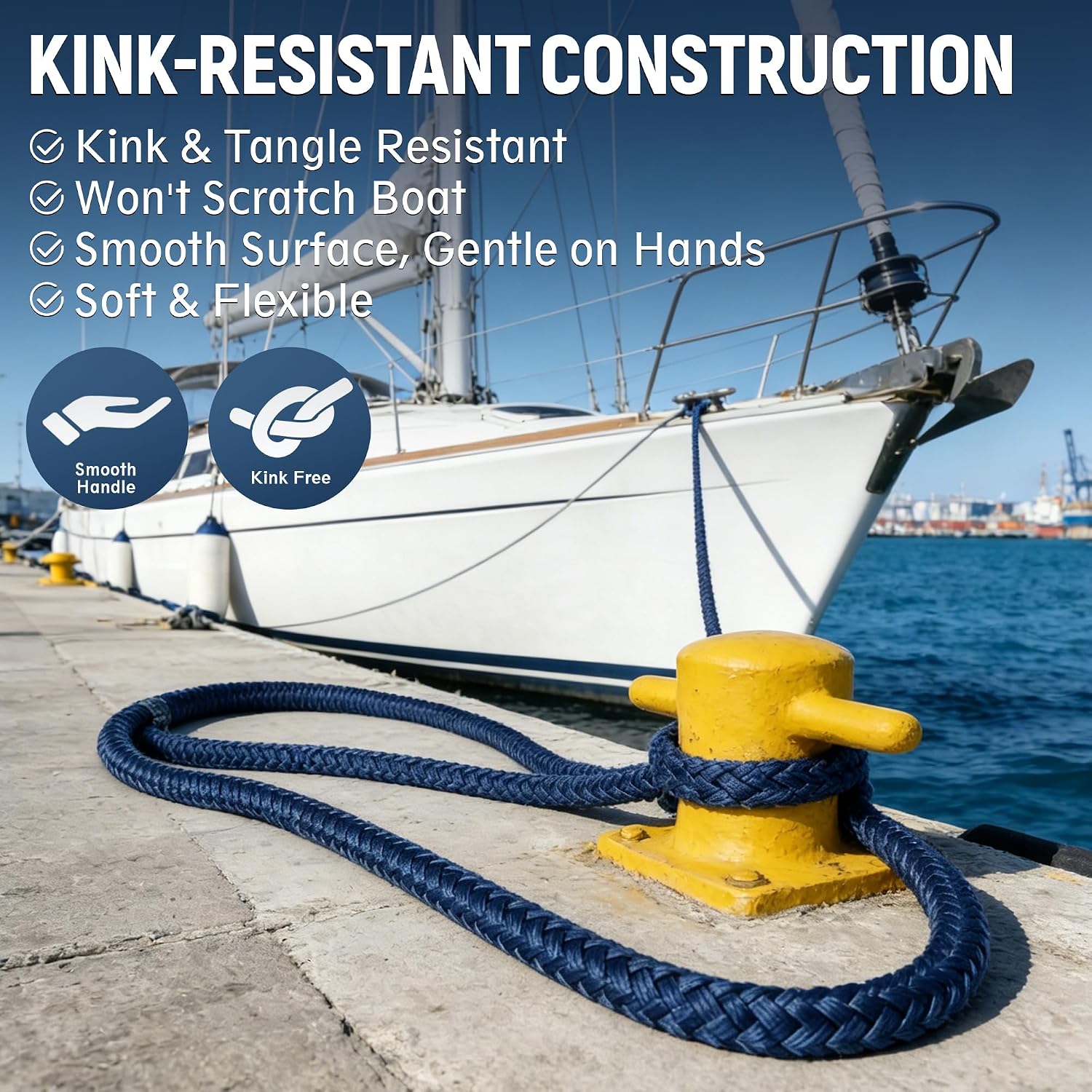 Dock Lines 4 Pack 1/2" x 25' - Double Braided Nylon Boat Rope, Marine-Grade High Strength 1/2 Inch Rope for Docking and Mooring, UV & Saltwater Resistant Dock Line, Boating Gifts for Men (Navy Blue)