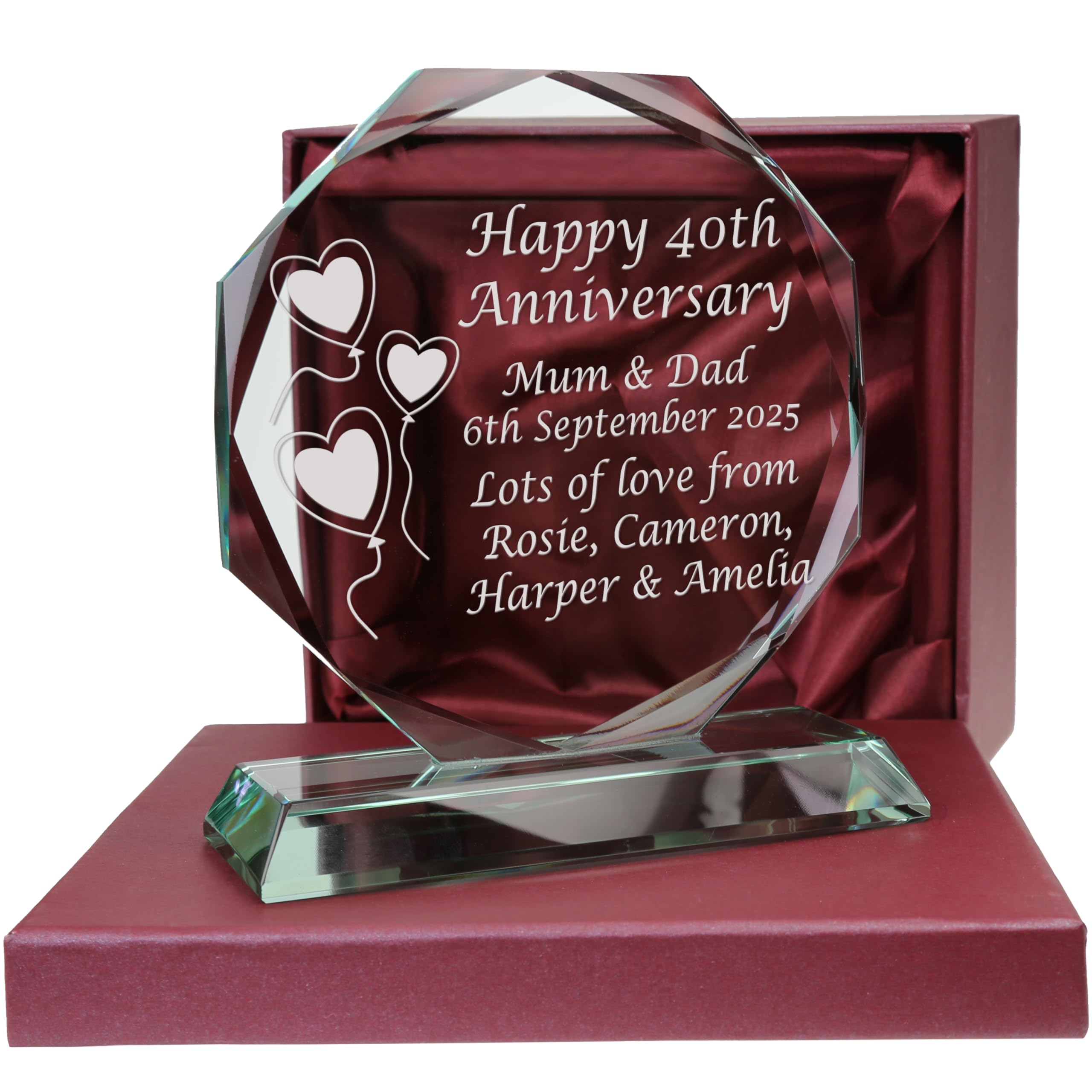 De Walden 40th Ruby Wedding Anniversary Personalised Engraved Presentation Cut Glass 40 Years Gift