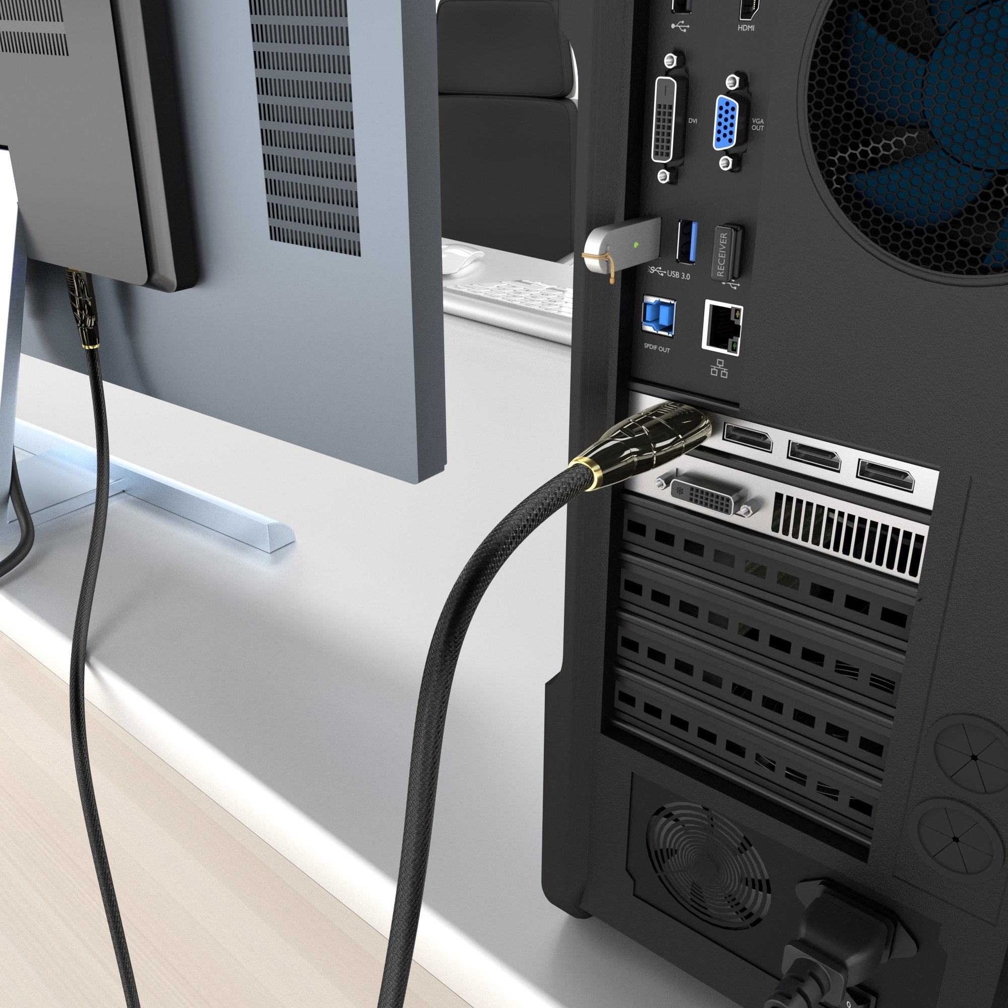 KabelDirekt Kabel DisplayPort – 2 m (4K 60 Hz, wersja 1.2, wtyczka z blokadą, nylonową osłoną) – seria PRO