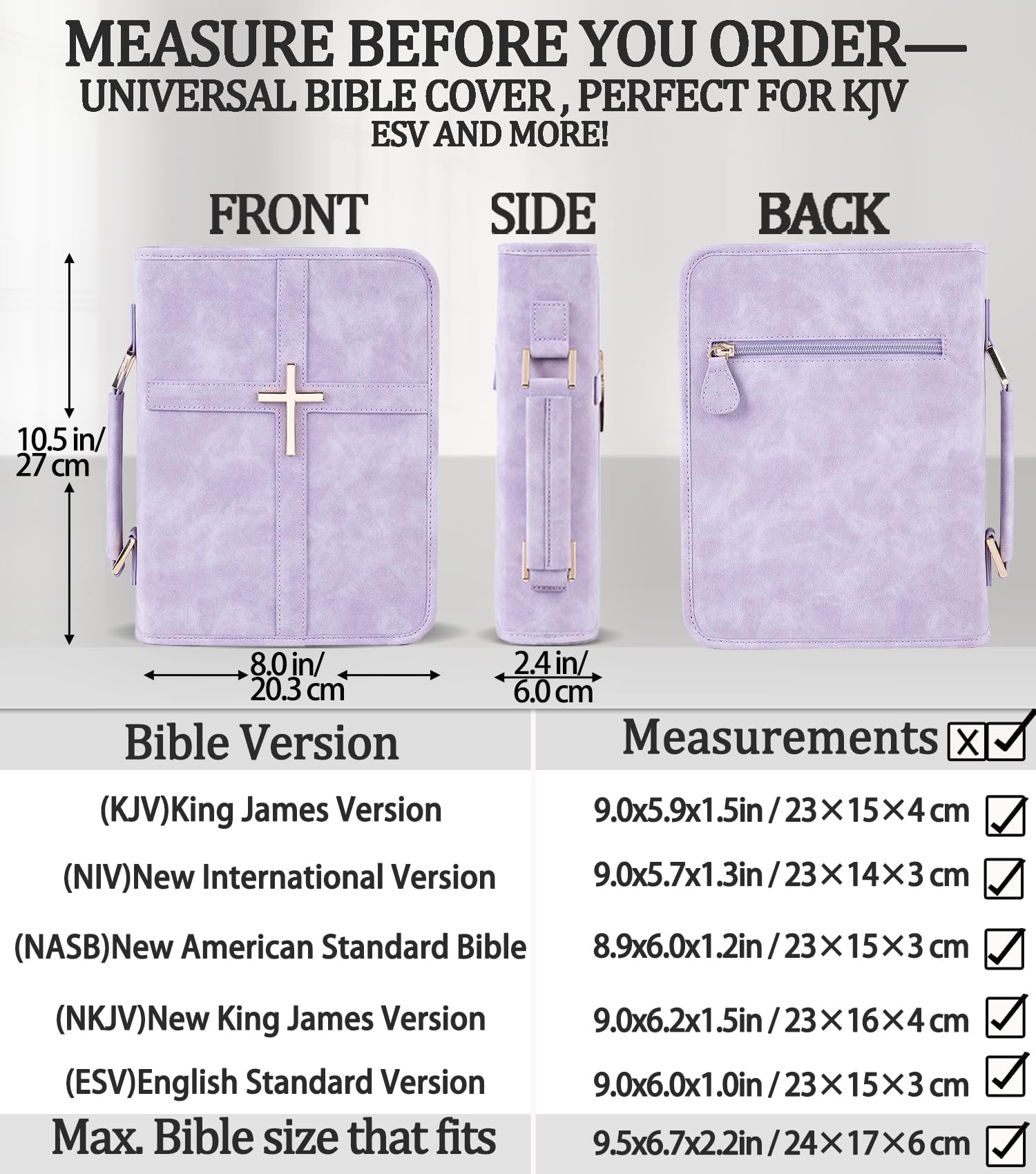 Vegan Leather Bible Cover Case, Bible Bag with Phone Pocket, Large Bible Case for Men Women, Christian Gift Box Packaging (Purple) - Image 2