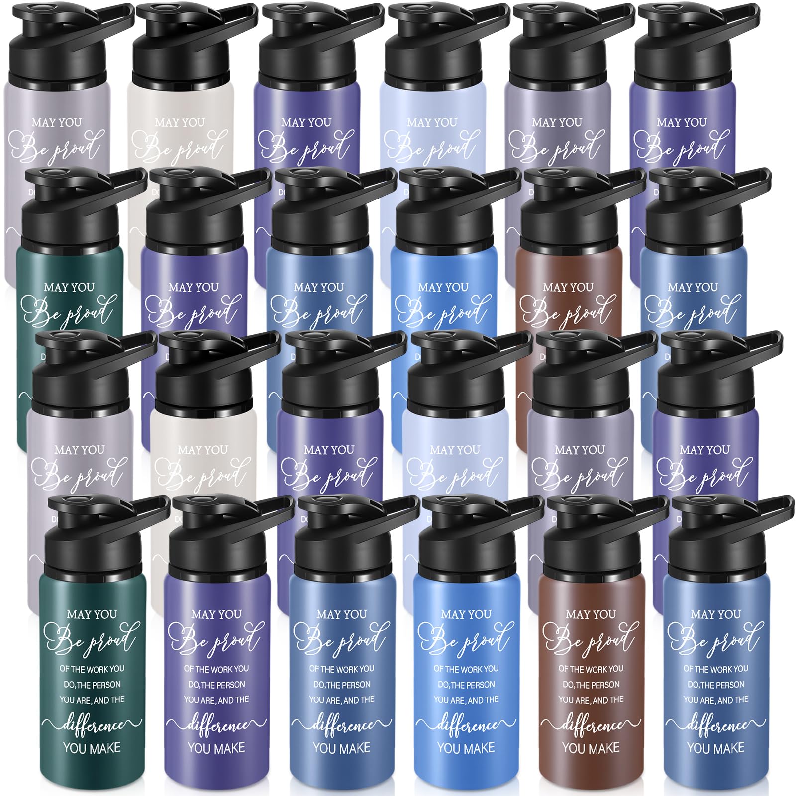 Bokon 24 Stück Dankeschön-Geschenke, wiederverwendbare Aluminium-Wasserflasche, leicht, auslaufsicher, Metall, Sport, mit Deckel, für Weihnachten, Fitnessstudio, Camping, Wandern, Schulanfang