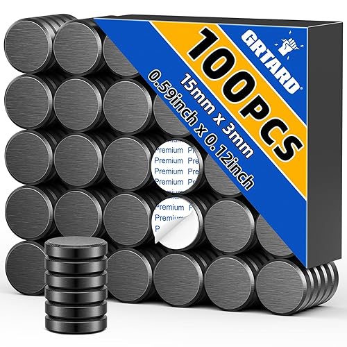 Vista 26 de Grtard Paquete de 20 Imanes de Cerámica Redondos Negros con Respaldo Adhesivo, Calcomanías Magnéticas, Puntos Magnéticos Autoadhesivos