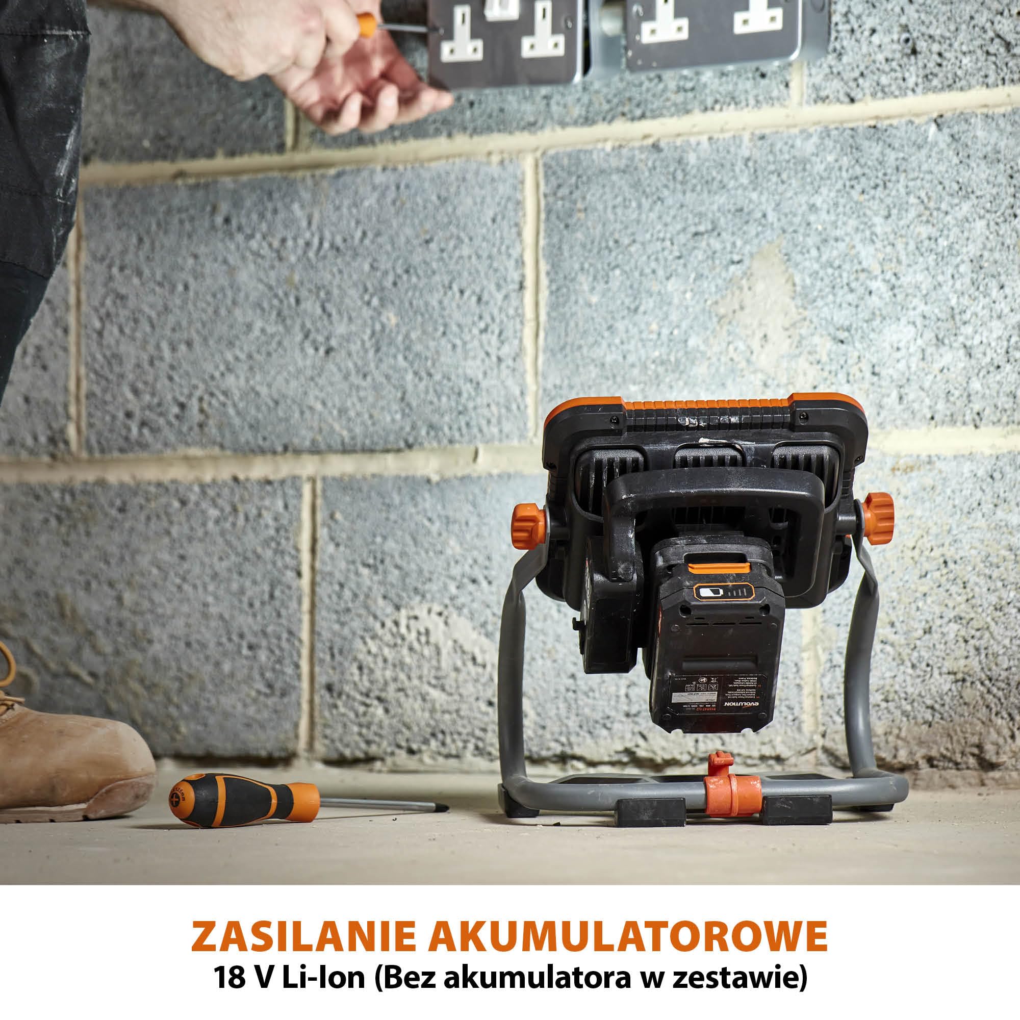 Evolution Power Tools R2700WLT-Li – przenośna bezprzewodowa akumulatorowa lampa robocza LED – lampa akumulatorowa, 3 poziomy oświetlenia, 2700 lumenów, 18 V Li-Ion. Bez akumulatora w zestawie.