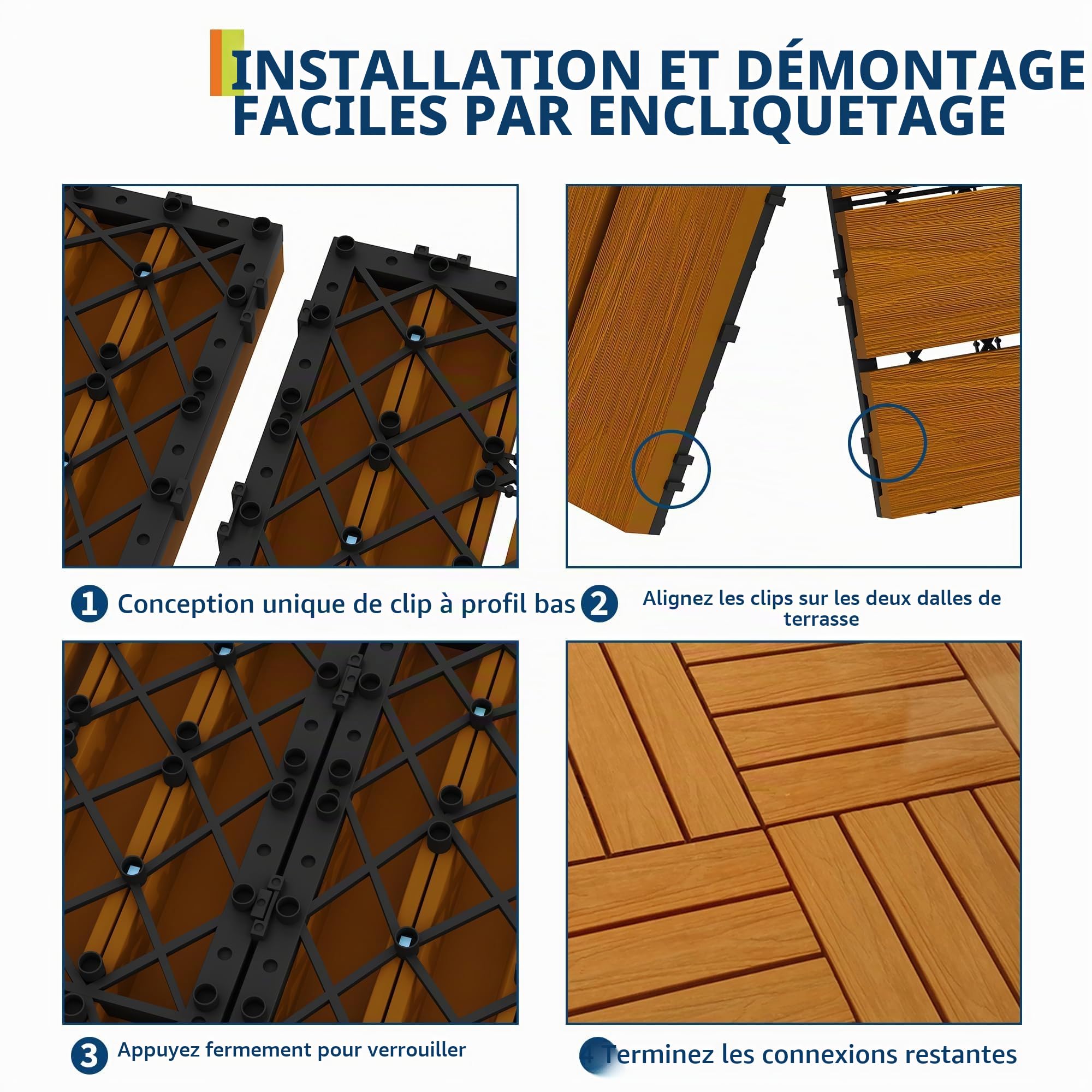 Garvee Lot de 27 Dalles Clipsables Extérieur 30x30 cm pour Terrasse Balcon