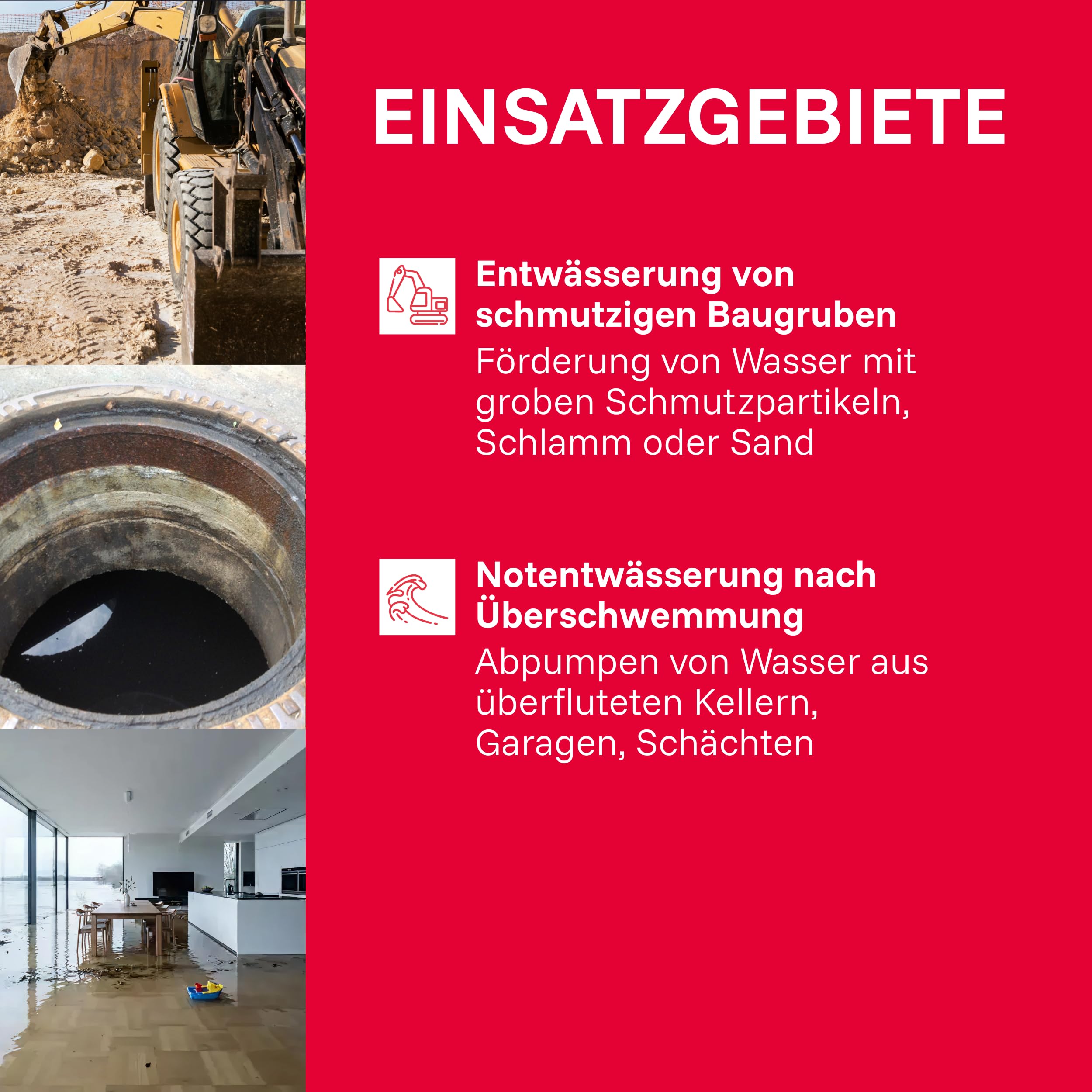 T.I.P. Schmutzwasser Tauchpumpe - Baupumpe Edelstahl (30.000 l/h Fördermenge, 13m Förderhöhe, 1,3bar Druck, 1.800W, 45mm Korngröße, Waschlauge, heißes Wasser bis 95°C) Extrema 500/13 IX, 30171
