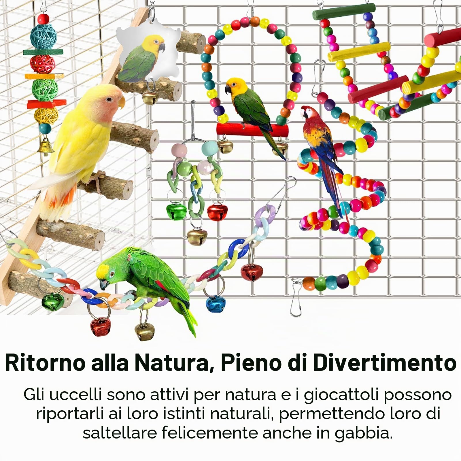 Giochi per Uccelli Pappagalli, Giochi per Pappagalli, Altalene Giocattoli per Uccelli, Giocattolo da Masticare, Altalena Arrampicata In Piedi, per Cockatiels, Pappagallini, Inseparabili