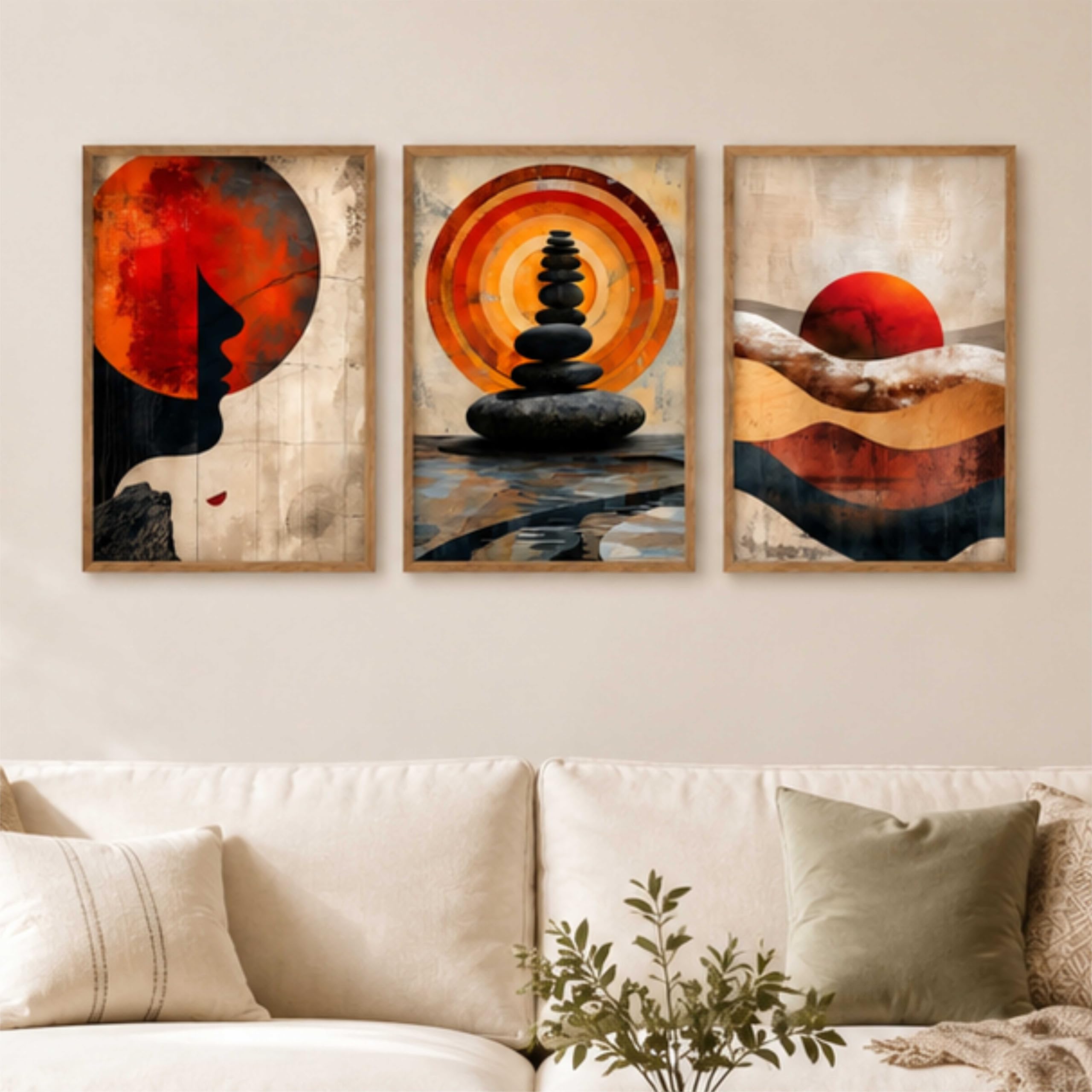 Livin'luxe Set of 3 Abstract Meditation Wall Paintings for Living Room Dining Bedroom Home Decor with Premium Wooden Color Synthetic Frame (13.5 x 19.5 Inch) NM03-61-image-0