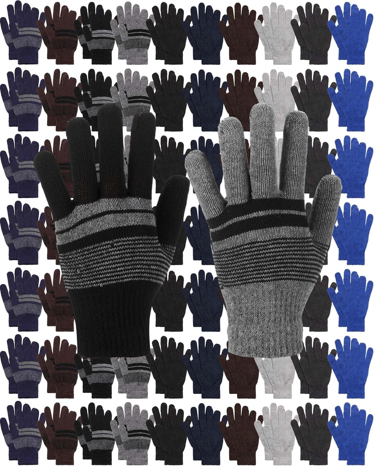 100 Pair Winter Magic Gloves Bulk Unisex Warm Knitted Stretchy Gloves for Men Women Homeless Charity Donation
