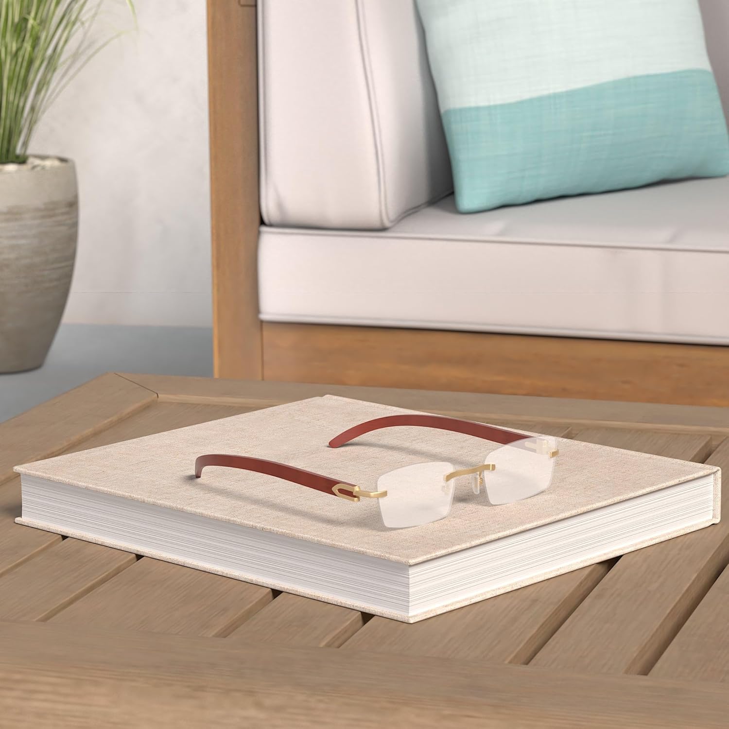 Dollger Rimless Rectangle Sunglasses for Men Women Hip-hop Wood Small Square Sunglasses Frameless 70s 90s Shades - Image 2