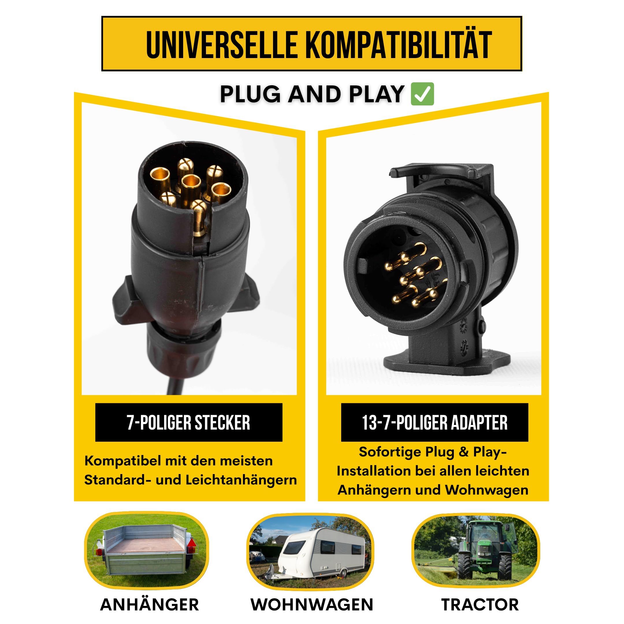Anhänger Rückleuchten Set magnetisch – Rücklicht Anhänger 12 V Halogen – wasserdichte Anhängerbeleuchtung – 7 m Kabel & 13-auf-7-pol Adapter – Drivegear Komplettset