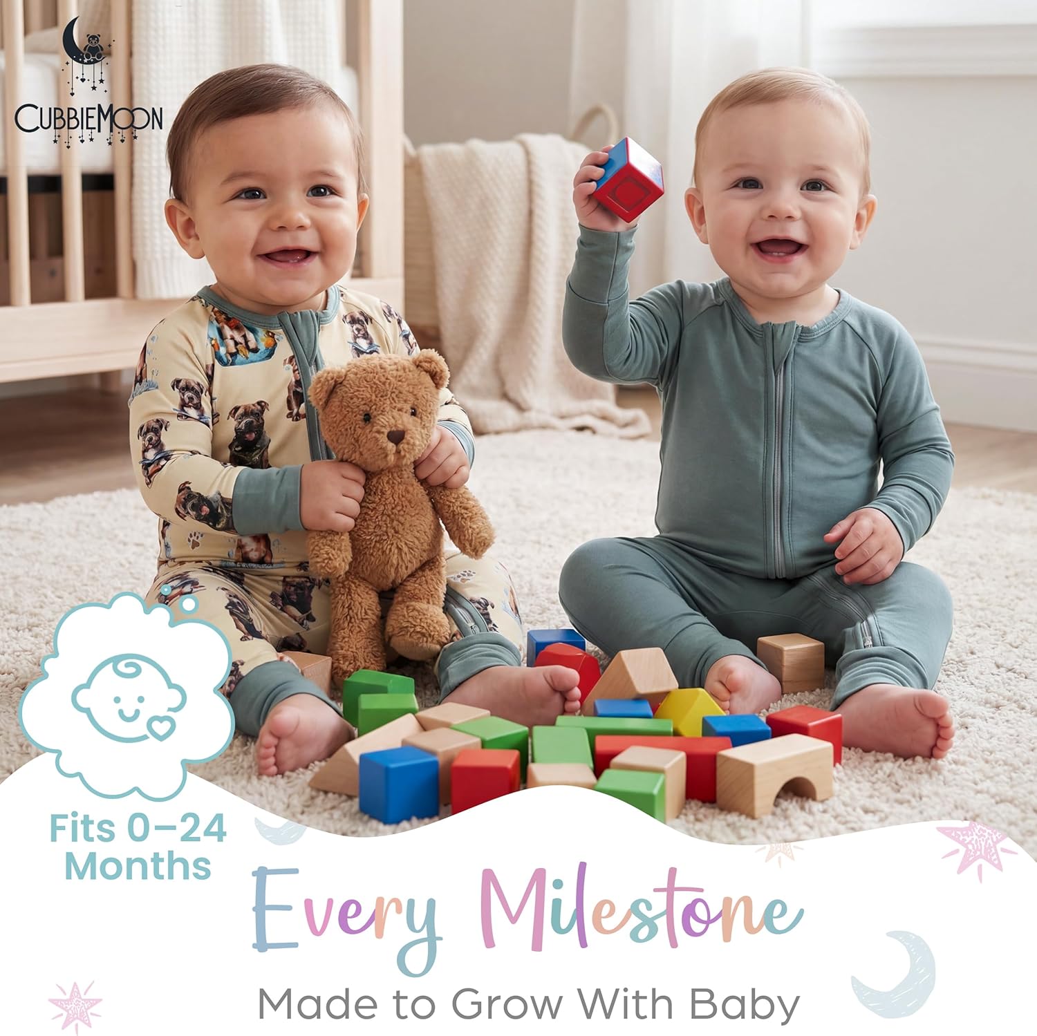 Bamboo Viscose Baby Pajamas 2 Way Zip for Diaper Change 0 to 24 Month Soft Stretchy Sleeper 2 Pack