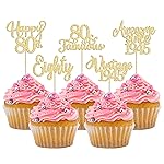 30Pcs Vintage 1945 Cupcake Toppers Glitter Eighty Happy 80th Birthday 80 Fabulous Cupcake Picks Awesome Since 1945 Cake Decorations for 80th Birthday Anniversary Retirement Party Supplies Gold