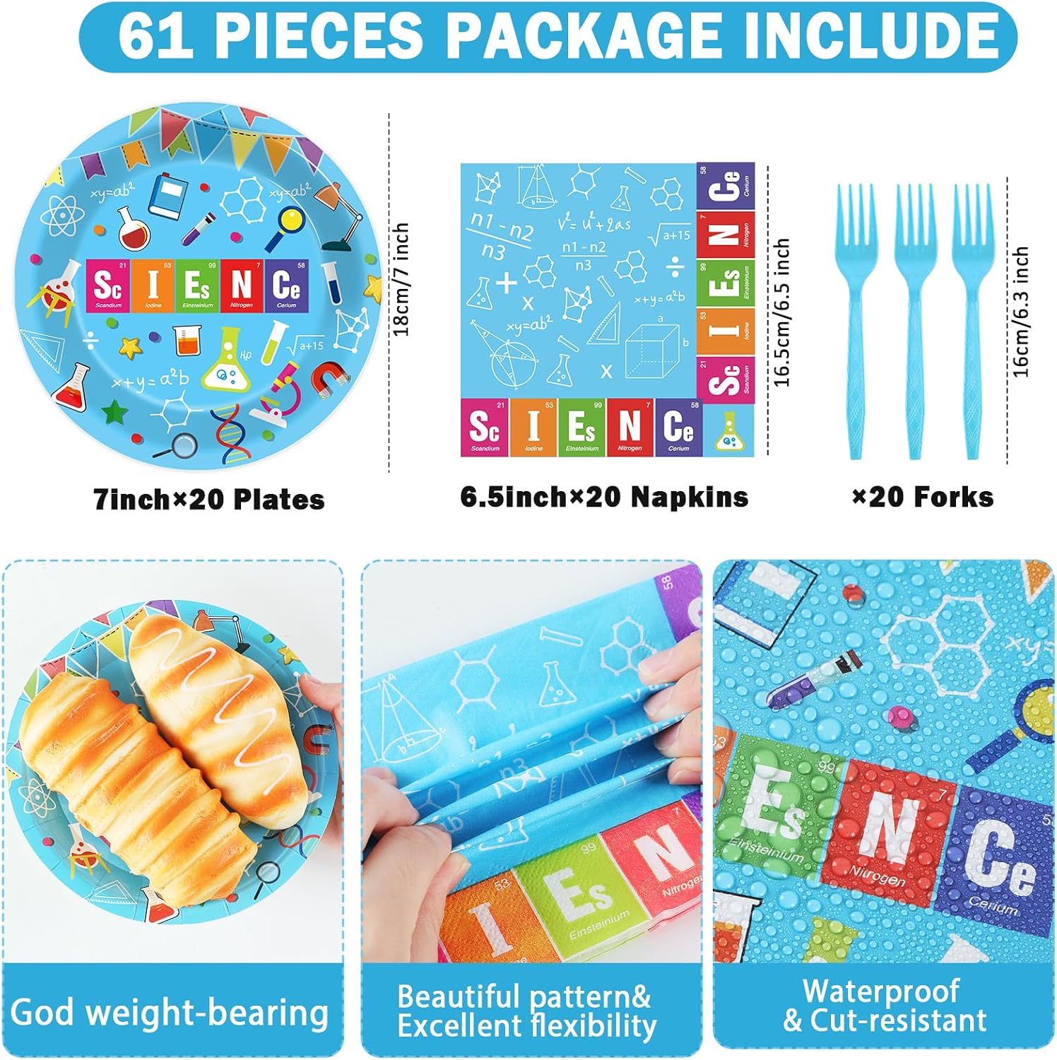 chiazllta Science Party Supplies Tableware Set for 20 Guests Little Scientist Party Birthday Plates Laboratory Decorations Includes 7inch Plates, Napkins, Tablecloth Favor