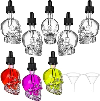 8 Pcs 1.7oz Skull Glass Dropper Bottles Empty Refillable Bottles Clear Skull Head Glass Bottle Liquid Bottling Dispensing Bottle with Eye Dropper Pipettes for Essential Beauty Oil Mix Dispenser,50ml
