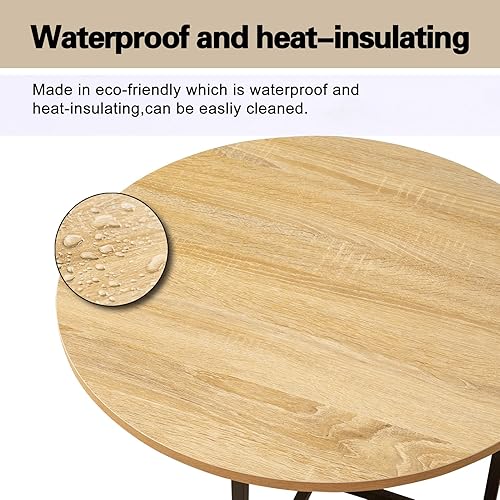 Miniatura 3 de Mesa auxiliar redonda con parte superior de madera rústica y patas de metal resistentes, para sofá, sofás, mesa auxiliar, mesa auxiliar para sala de