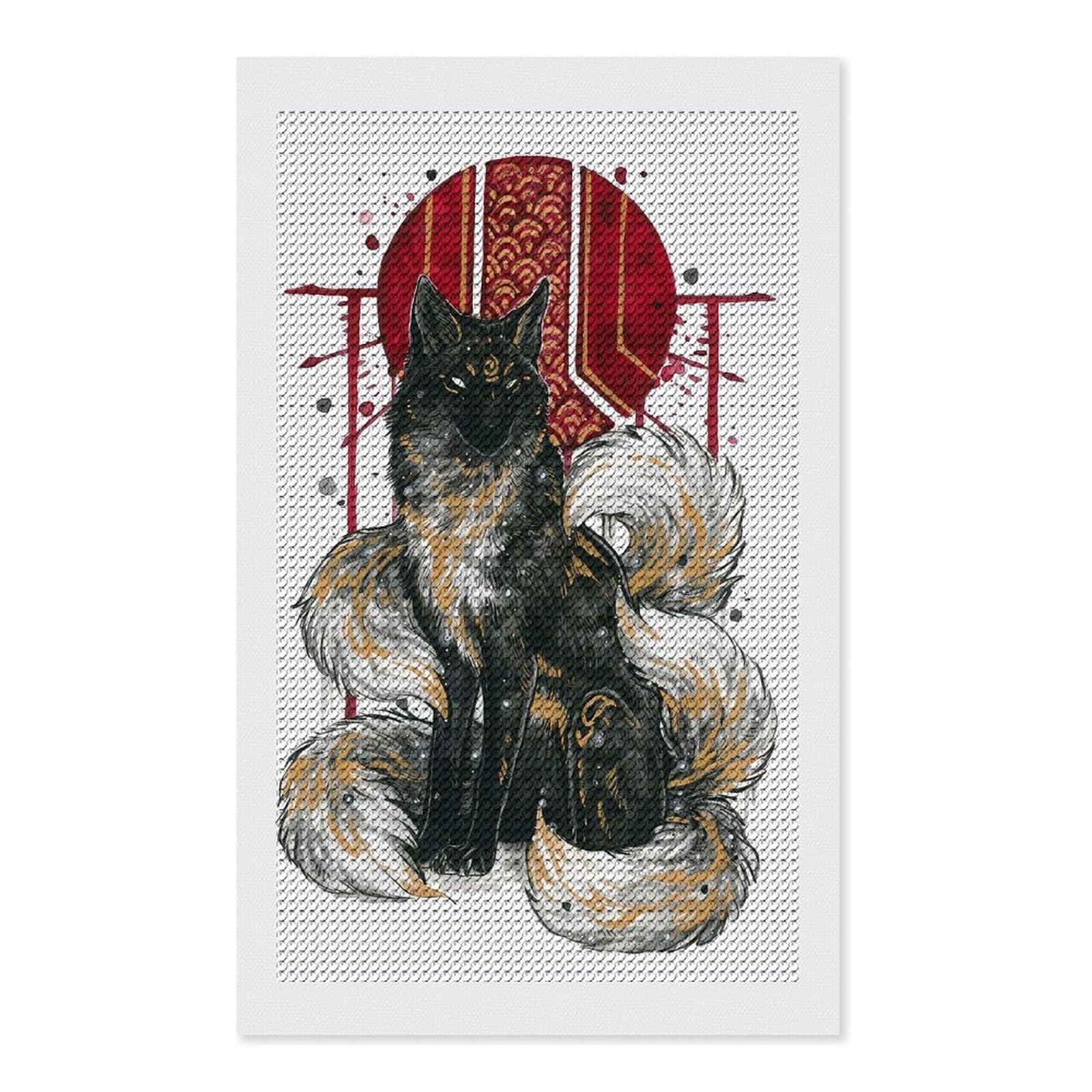 Junmoney Kitsune Diamond Painting Set 12"x20", Full Kit Included, Sparkling Round Gems, Farmhouse Decor, Festive Craft Gift
