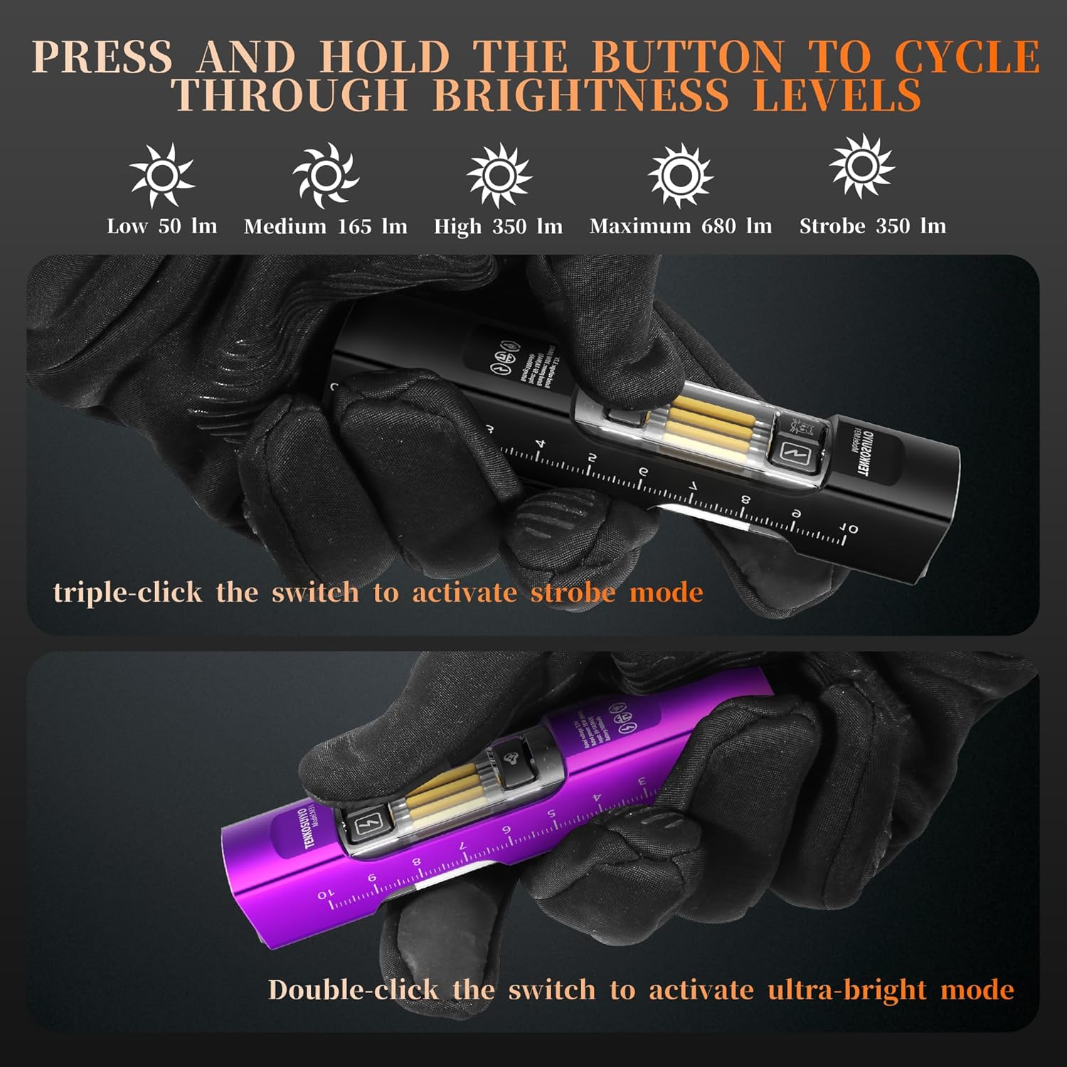 Rechargeable Flat Flashlight 680 Lumens Magnetic Clip On Hands Free Light for Car Repair Camping Emergency (Purple)