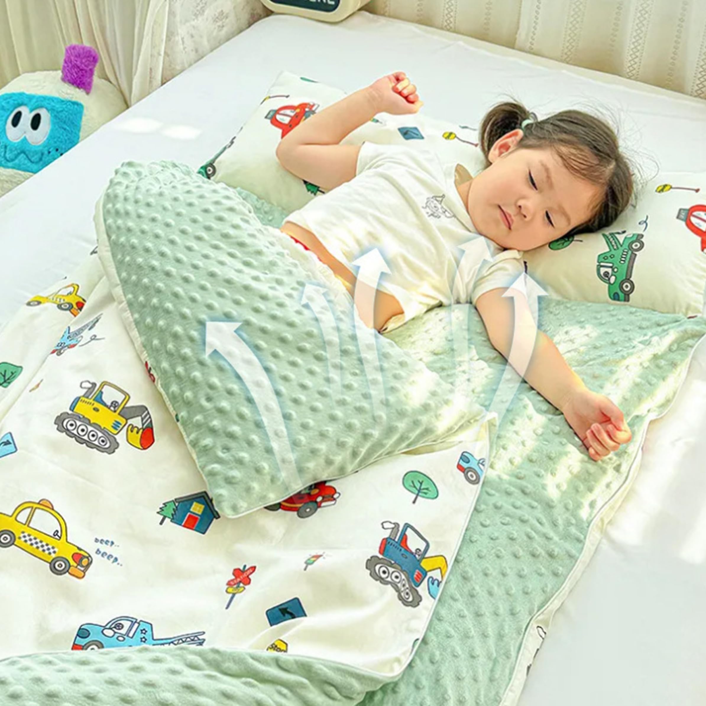 Schlafmatte für Kleinkinder mit Kissen und Decke, Schlafmatte aus Baumwolle für Kindertagesstätten, für Kindertagesstätten, Vorschulreisen, Camping