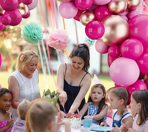 Miniatura 5 de Kit de arco de globos de oro rosa intenso, 123 piezas, guirnalda de globos de macarrón para revelación de género, cumpleaños, baby shower,