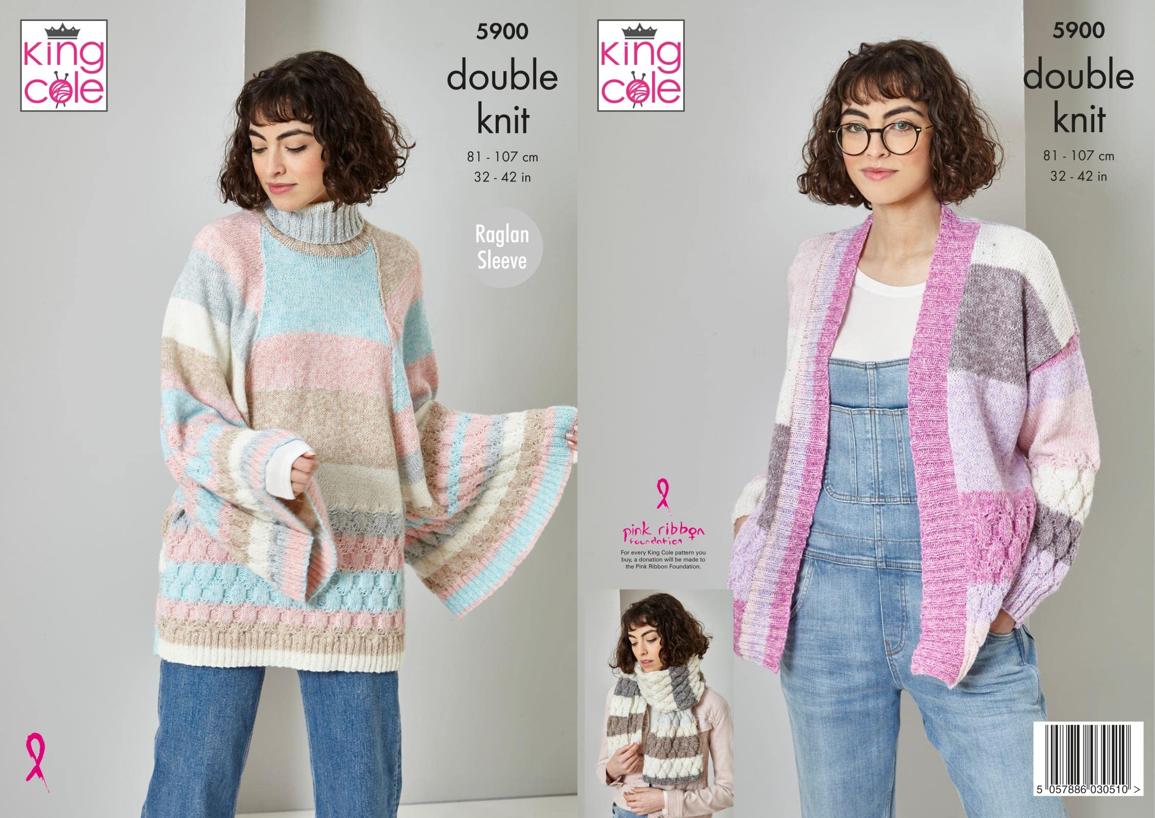 King Cole Women's Multicolor 5900 Knitting Pattern Cardigan Sweater And Scarf In Harvest Dk, 32" - 42"