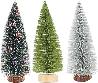 3 Pcs Mini Albero di Natale, Albero di Natale Artificiale, Albero di Natale Tavolo, Albero di Natale Innevato, con Basi in Legno, Decorazione Natalizia Ideale per Feste in Famiglia, Ufficio, Negozio