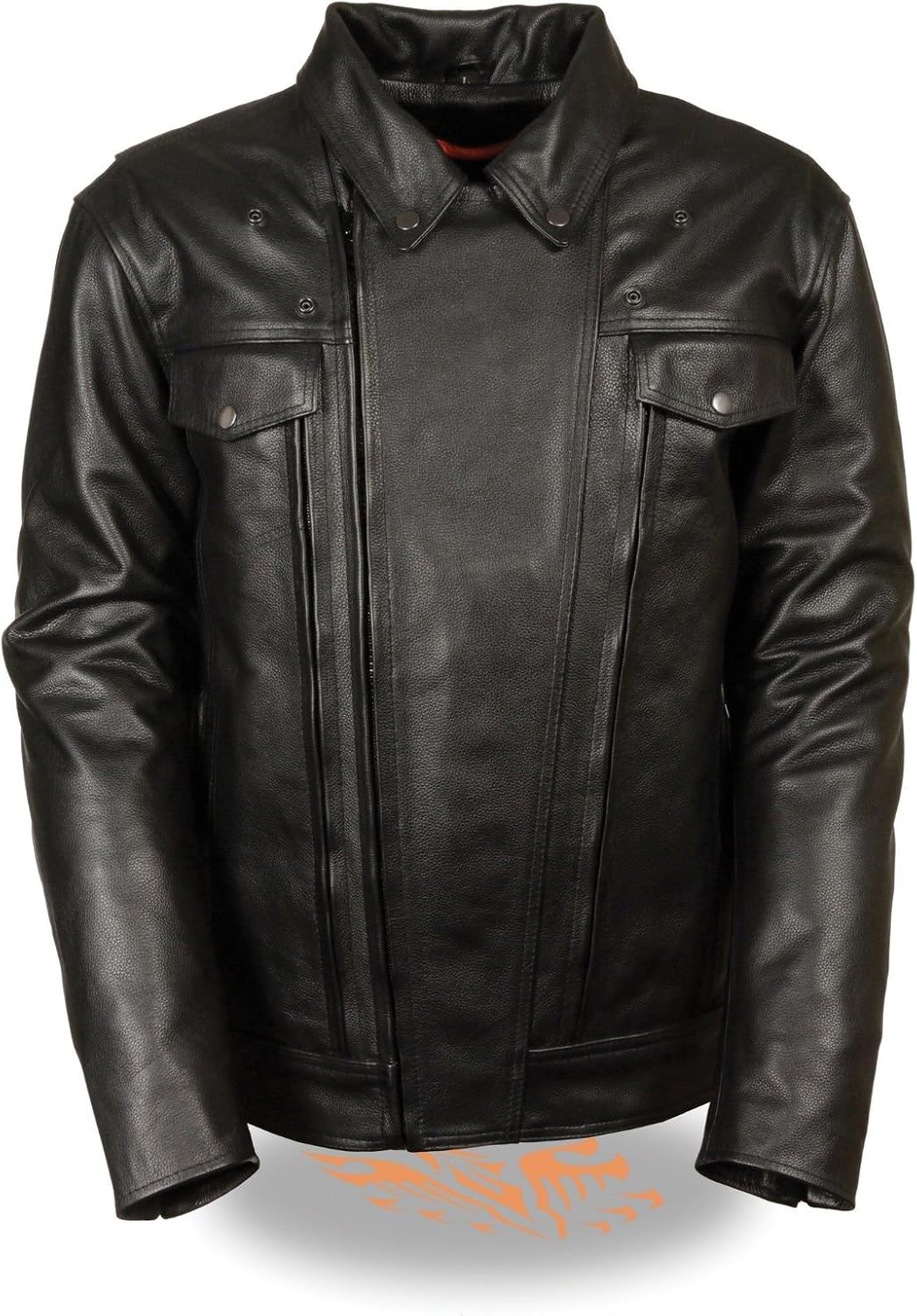 Men's Black Leather Motorcycle Riders Pistol Pete Jacket LKM1760 w/Multi-Utility Pockets - Image 3