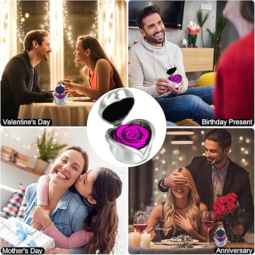 Miniatura 5 de Bud K - Regalos para ellas de San Valentín rosa conservada rosa real hecha a mano con collar de declaratoria de amor regalos del día de San Valentín