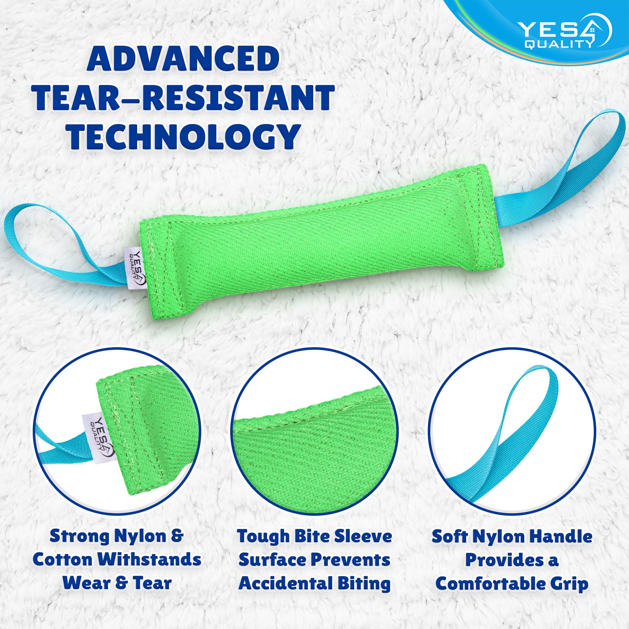 YES4QUALITY Dog Bite Tug Toy, 30x9cm, Green, Durable Pull Toy with 2 Strong Handles - Image 3