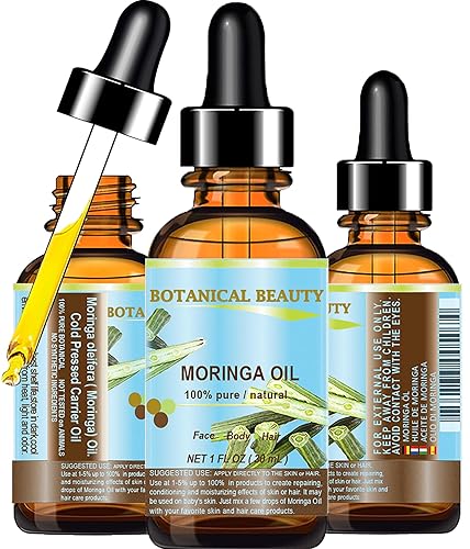 Botanical Beauty Aceite de Moringa 100% PuroNaturalSin diluir Aceite portador prensado en frío. 1 Fl.oz.- 1.0 fl oz. Para el cuidado de la piel, el