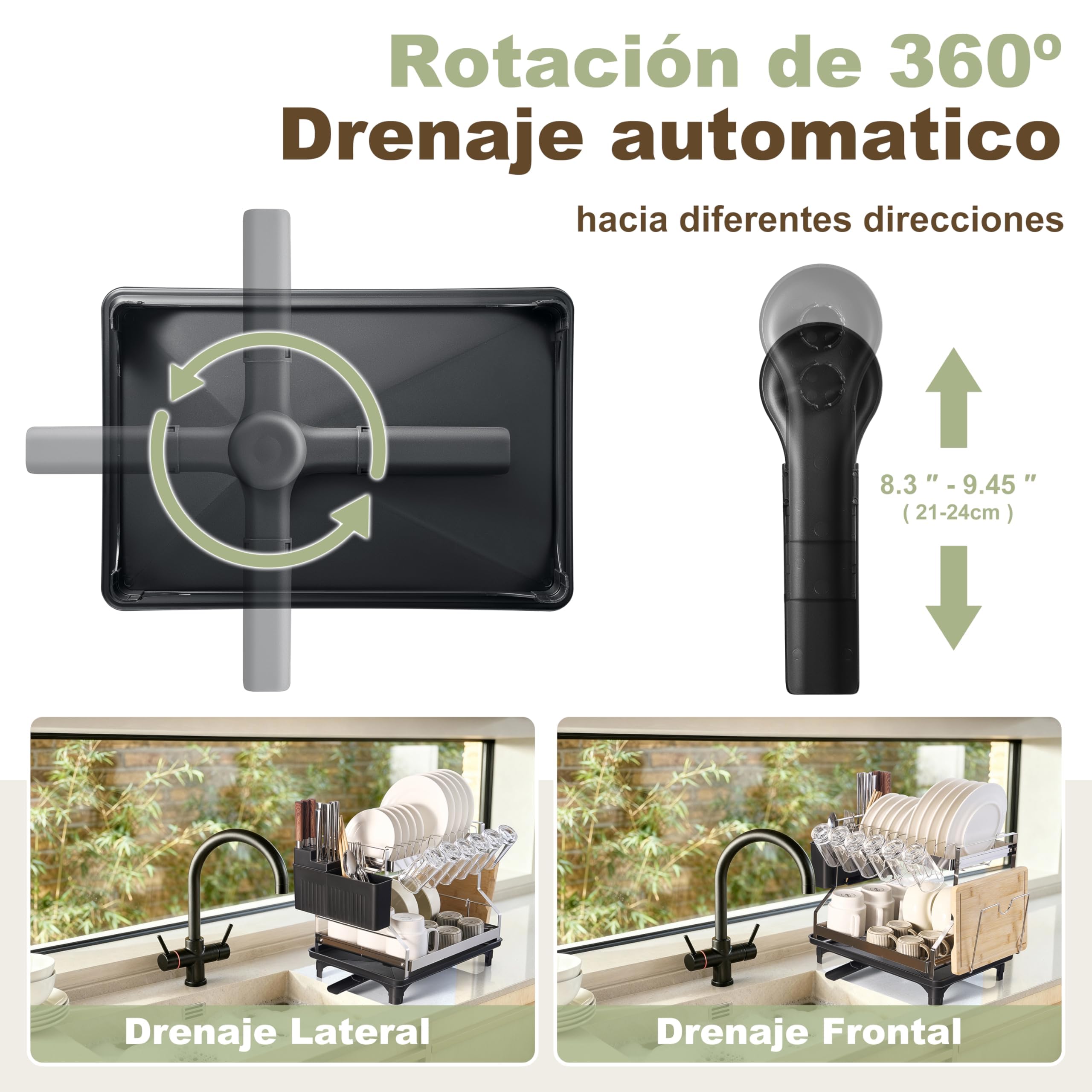 SerkaHome Estante Escurridor de Platos 2 Niveles Acero Inoxidable 304, Escurreplatos Cocina para Fregadero (42 x 29 x 35cm), Organizador de Cocina, Gran Capacidad, Resistente a la Corrosión y al Óxido