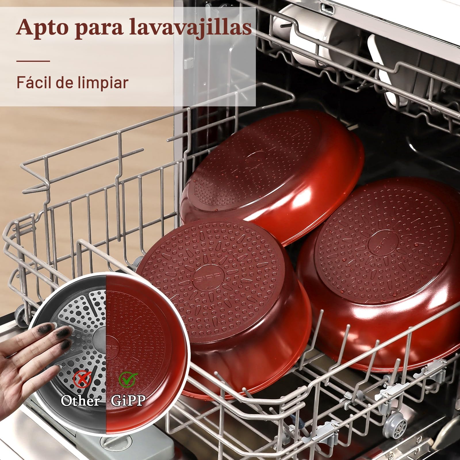 GiPP 11 Piezas Juego de Sartenes y Cacerolas con Revestimiento Cerámico Antiadherente - Juegos De Cacerolas Con Asas Desmontables, Apto Para Hornos y Lavavajillas, Degradado Rojo