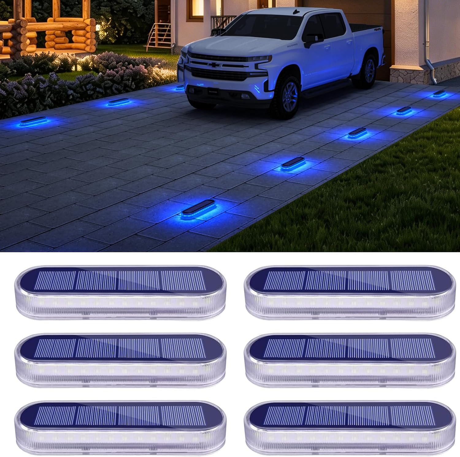 Solar Dock Deck Lights Outdoor 6Pcs Blue Solar Step Lights IP68 Waterproof