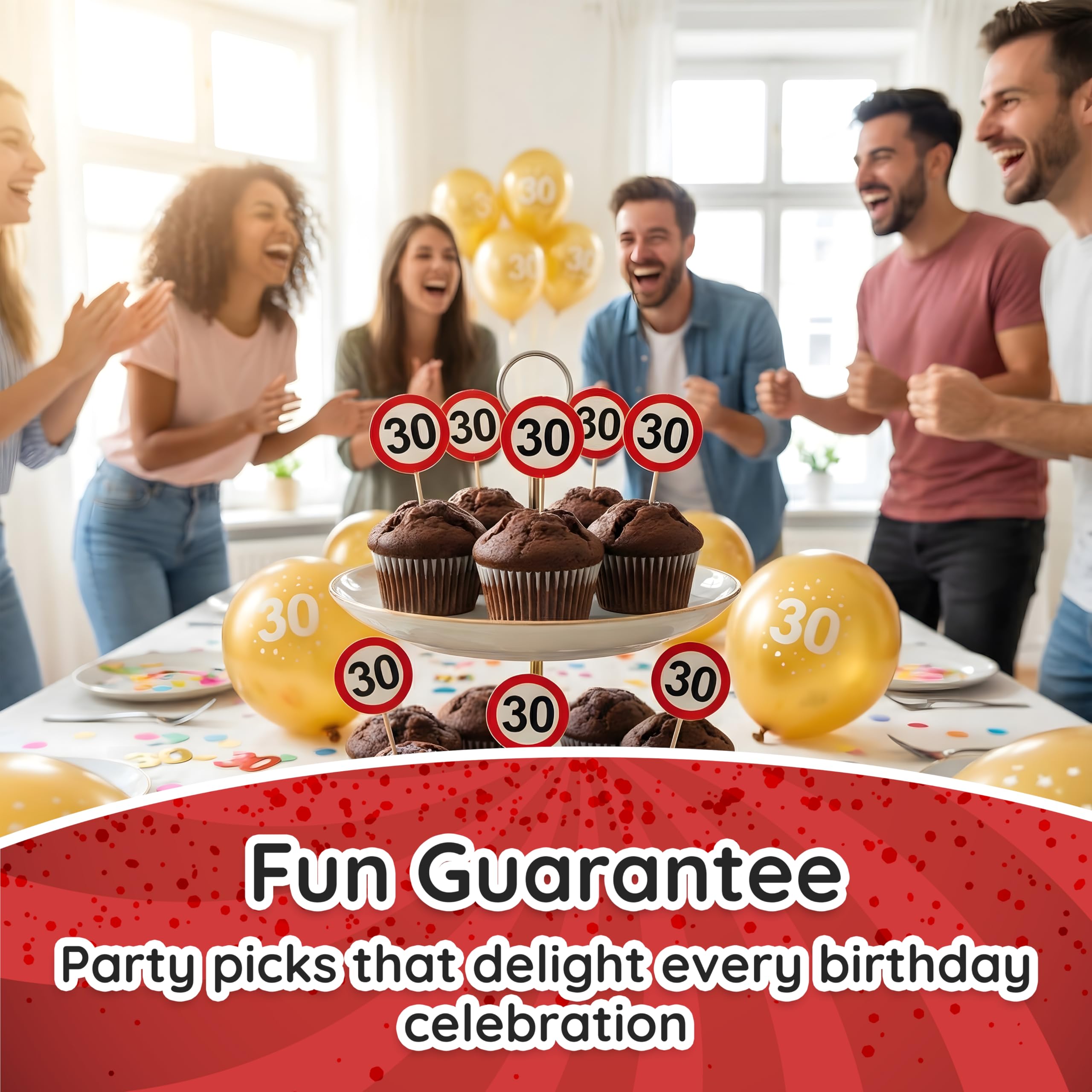 Decorazioni per Il 40° Compleanno – 12 Stuzzicadenti Party Rossi e Bianchi con Il Numero “40” in Stile Cartello Stradale – addobbi Originali e Idee Regalo Divertenti per Uomo e Donna