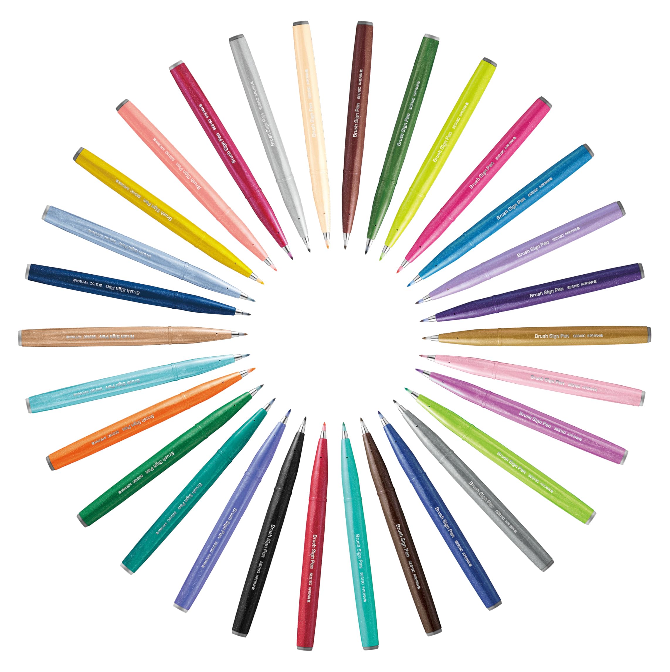 Pentel SES15C Brush Sign Pen pennarello punta fibra flessibile 12 colori ass.ti