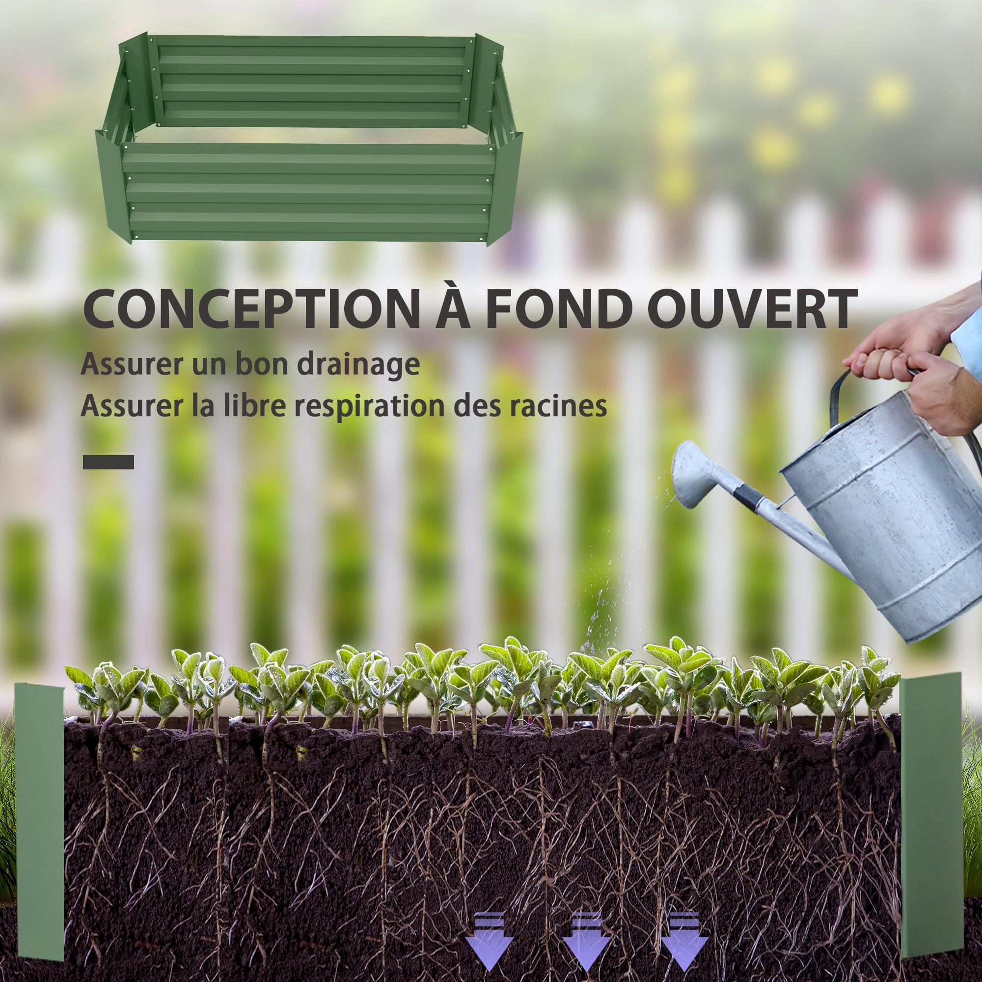 Outsunny Lot de 2 Carré Potager de Jardin 100L x 50l x 30H cm Vert | Tôle d'Acier Ondulée, Potager Extérieur