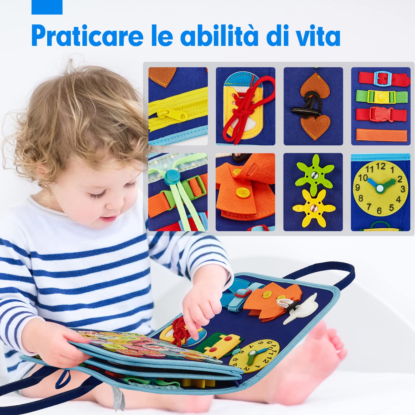 hahaland Montessori Busy Board di Feltro - Pannello Sensoriale Valigetta Interattiva Tavola Libro Didattici - Giochi Educativi per Lo Sviluppo Cognitivo Regalo Bambino 2 3 4 Anni