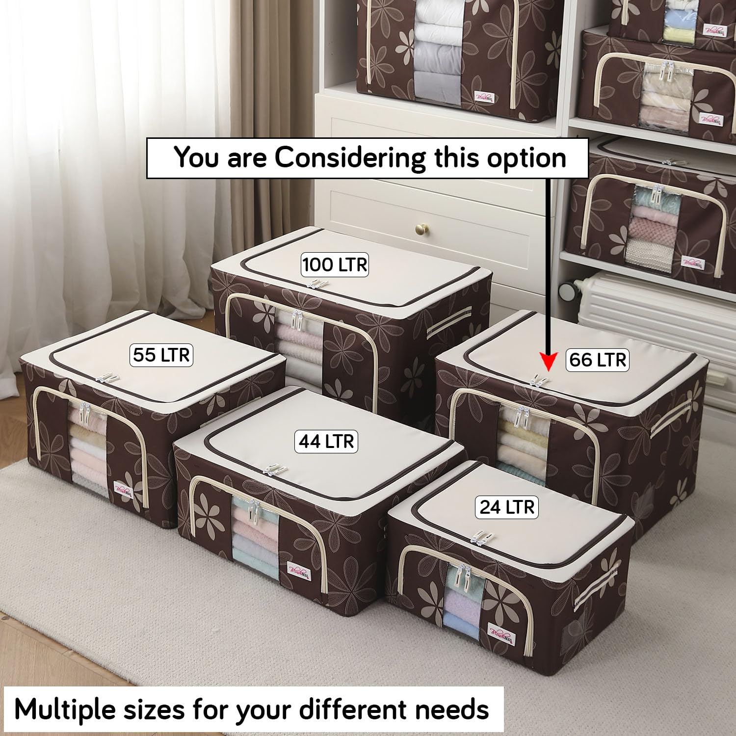 BlushBees Living Box - Wardrobe Organizer, Storage Boxes for Clothes with Zip - 66 Litre, Pack of 1, Brown 2